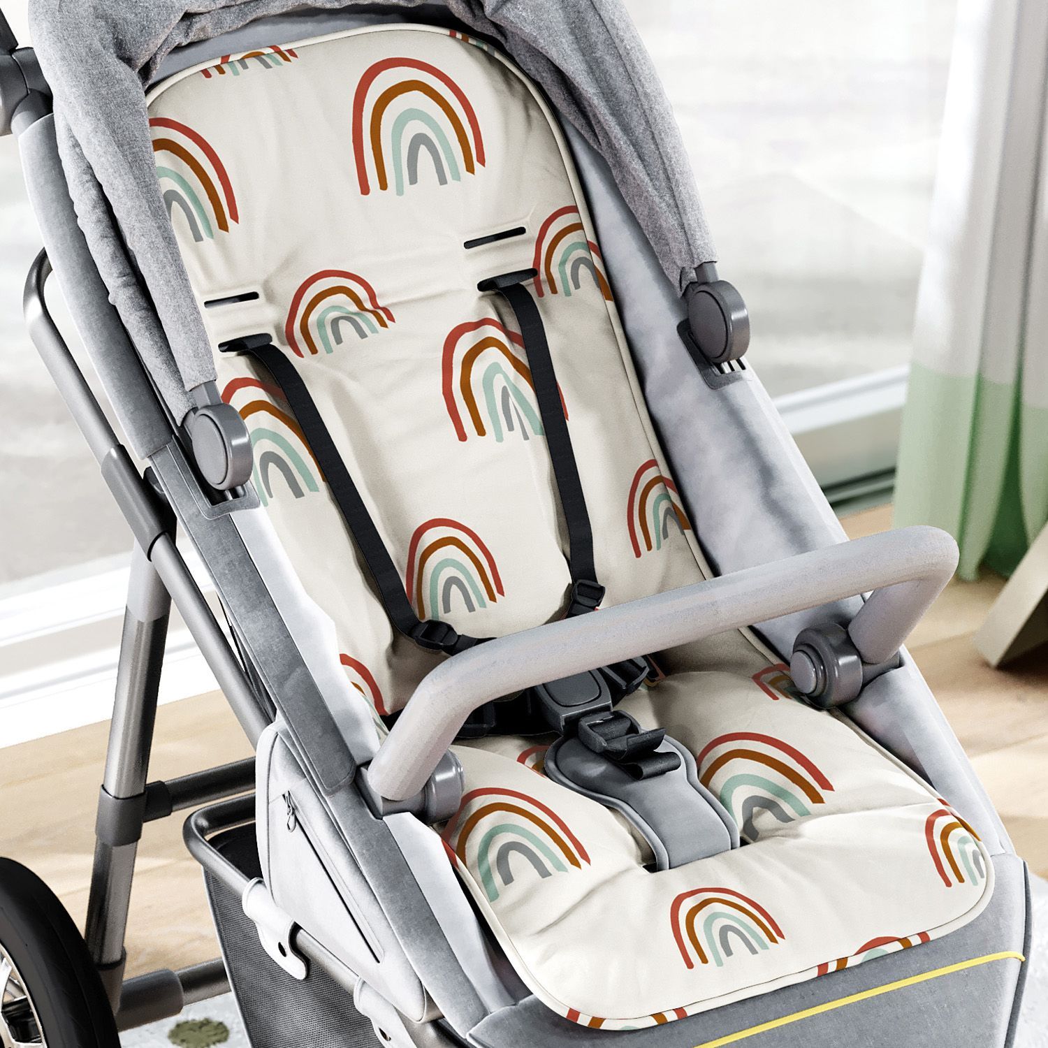 Capa de Carrinho com Protetor de Cinto Arco-Íris Colorido