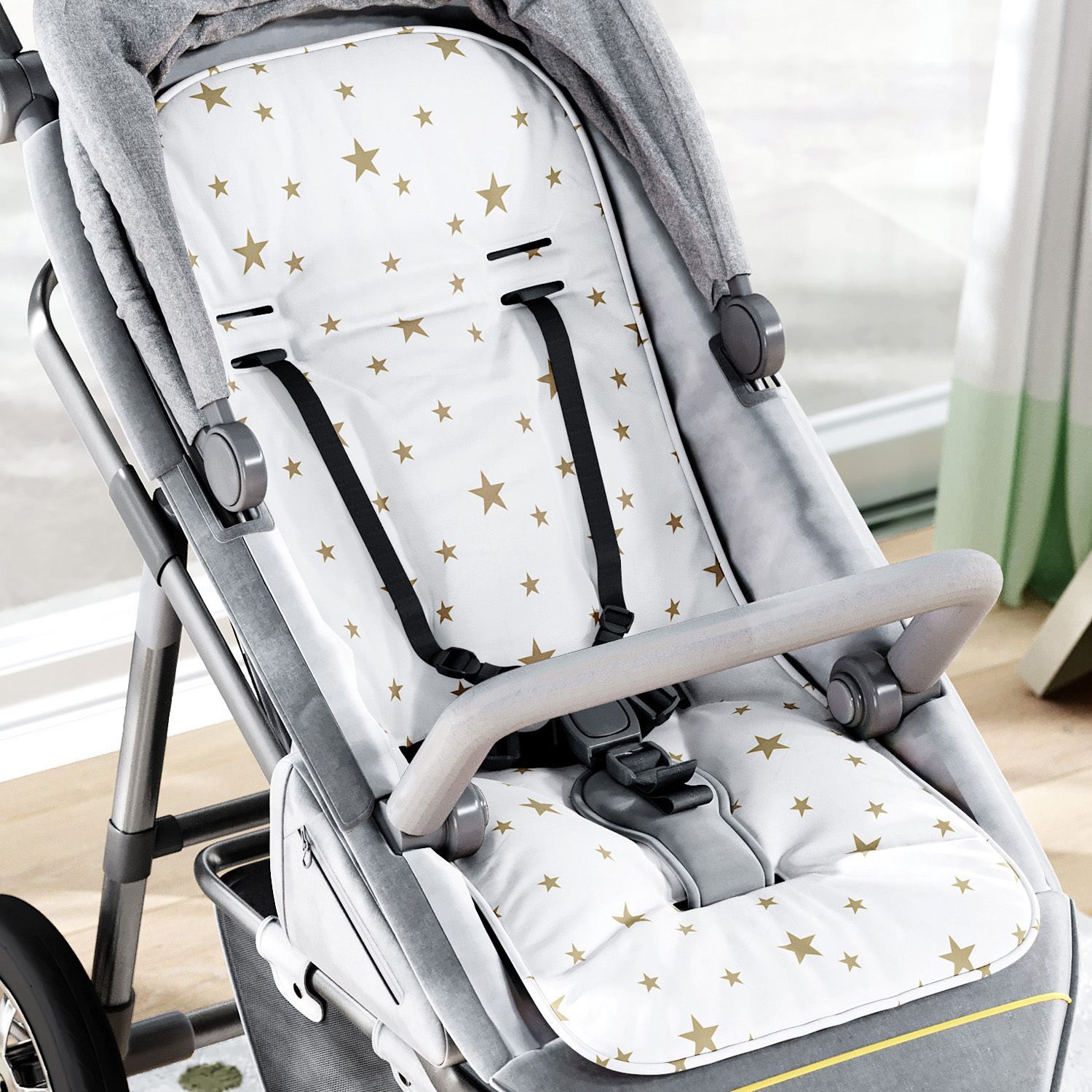 Capa de Carrinho com Protetor de Cinto Estrelinhas Azul e Branco