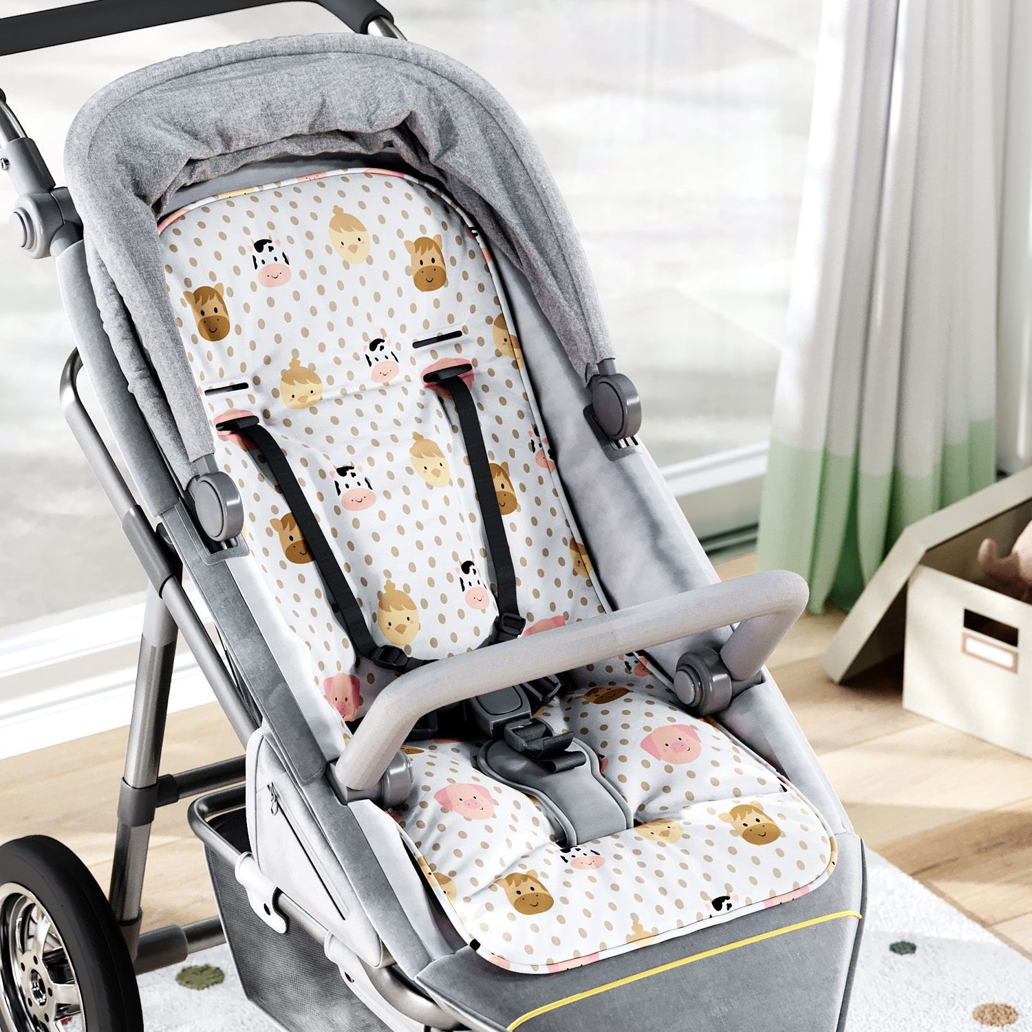 Capa de Carrinho com Protetor de Cinto Fazendinha Poá