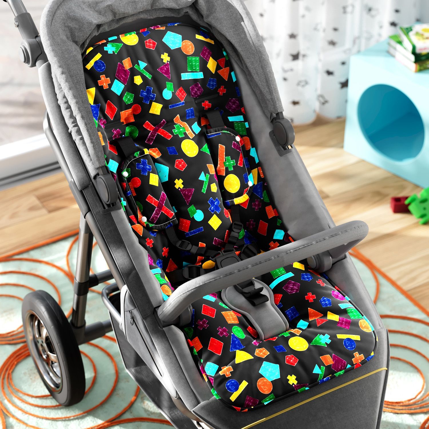 Capa de Carrinho com Protetor de Cinto Geométrico Fun Preto