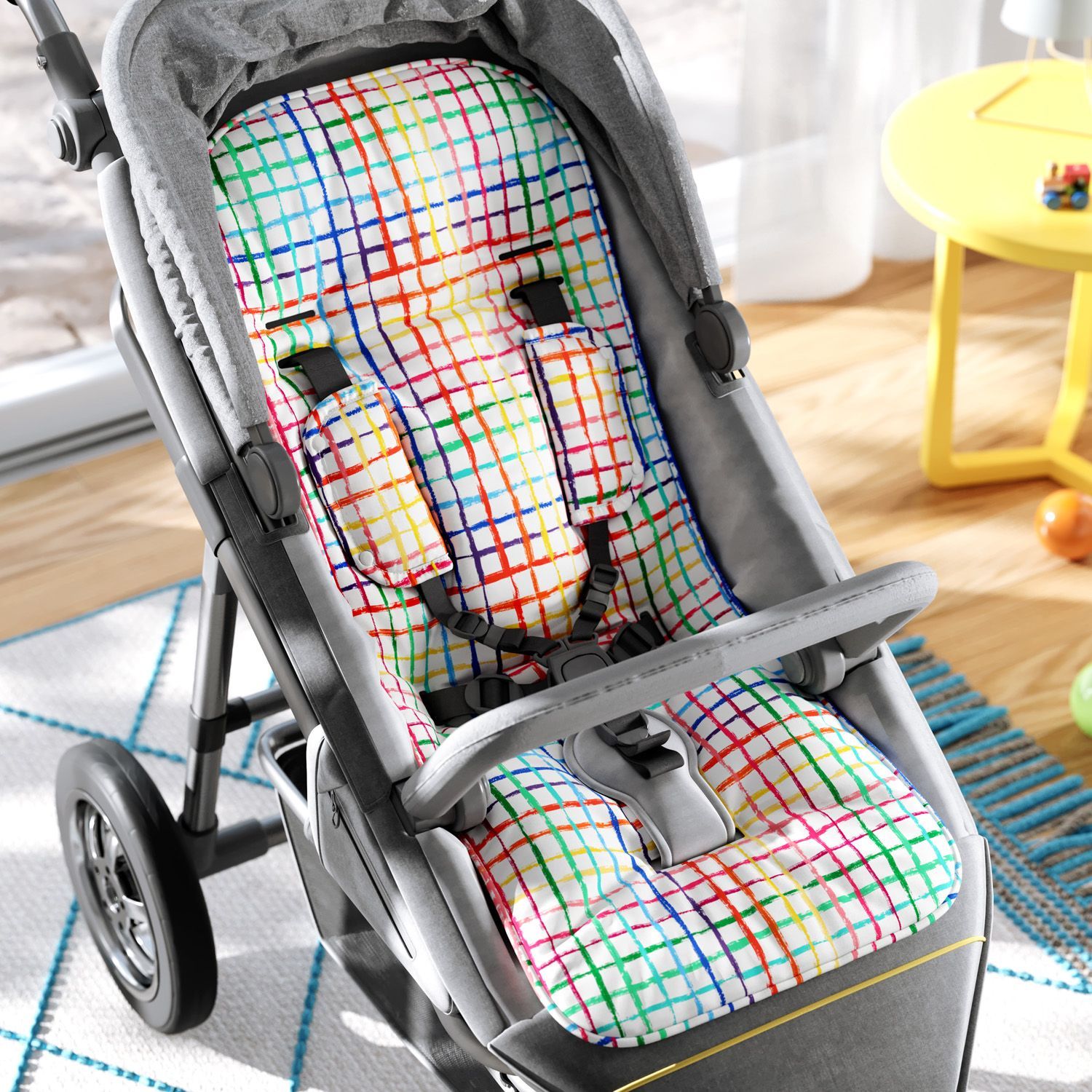 Capa de Carrinho com Protetor de Cinto Xadrez Colorido
