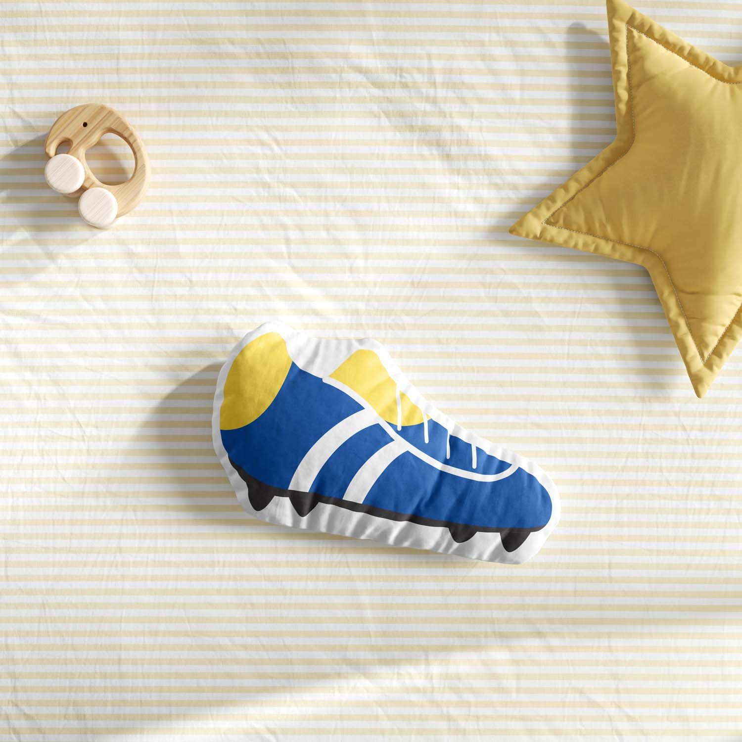 Almofada Chuteira de Futebol Azul e Amarelo