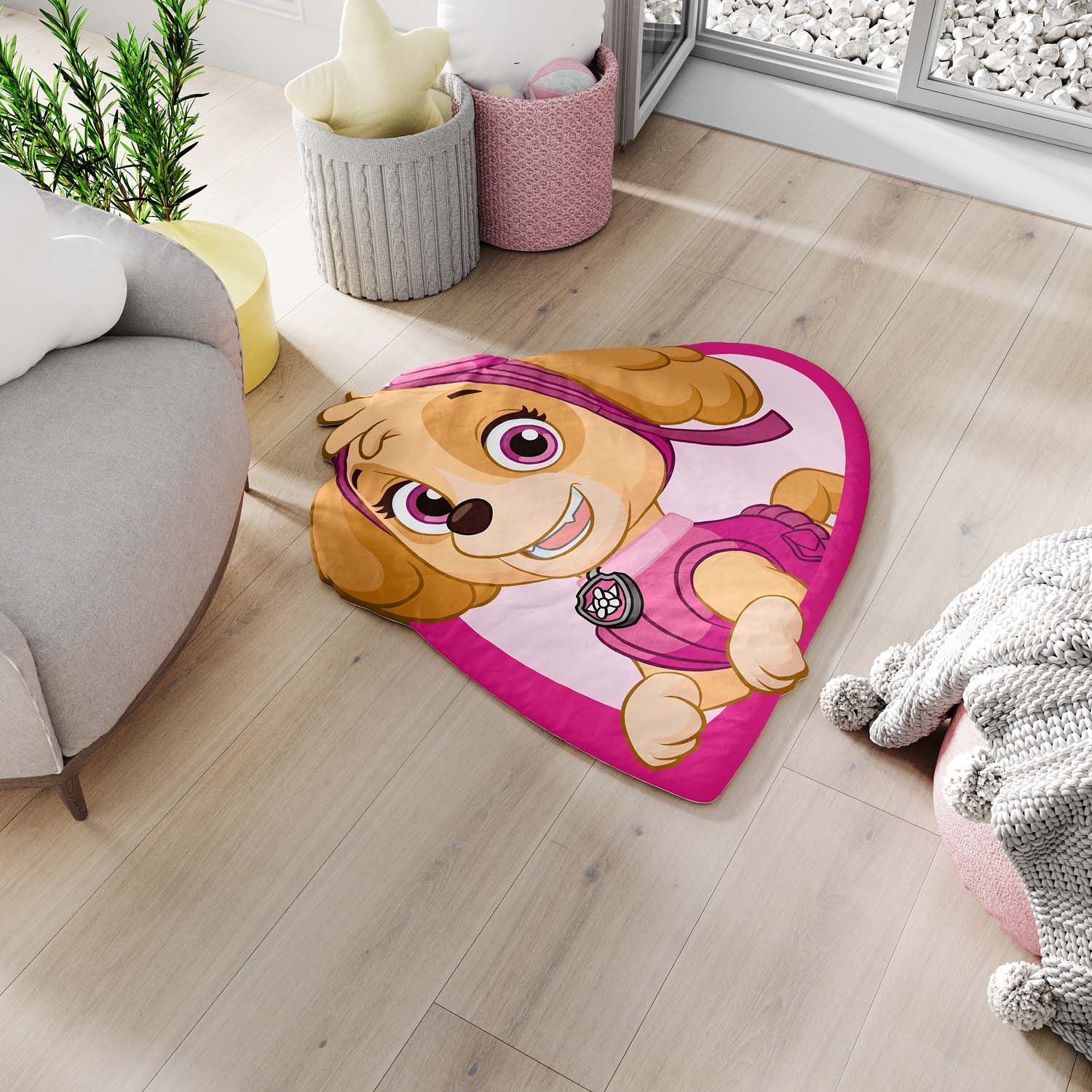 Tapete Coração Skye Patrulha Canina Rosa 87cm