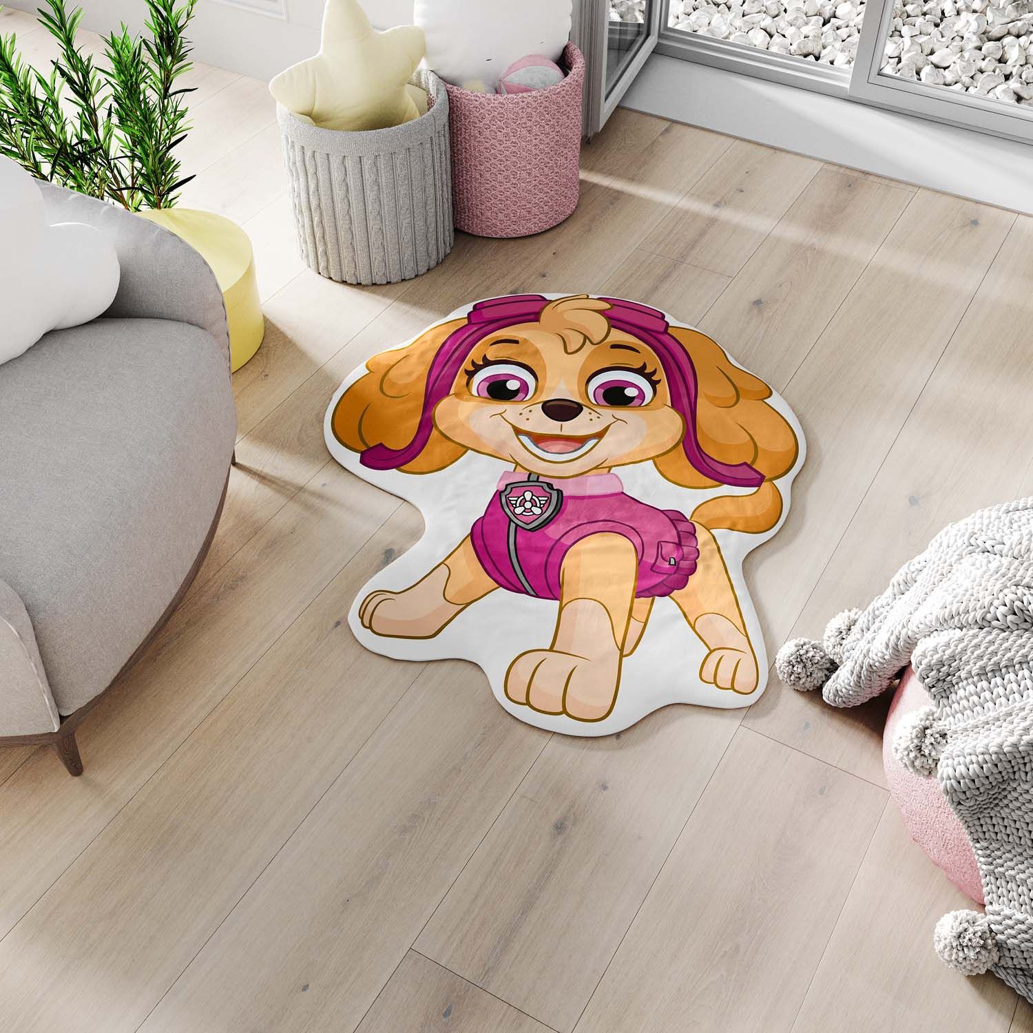 Tapete Skye Aviadora Patrulha Canina Rosa 90cm