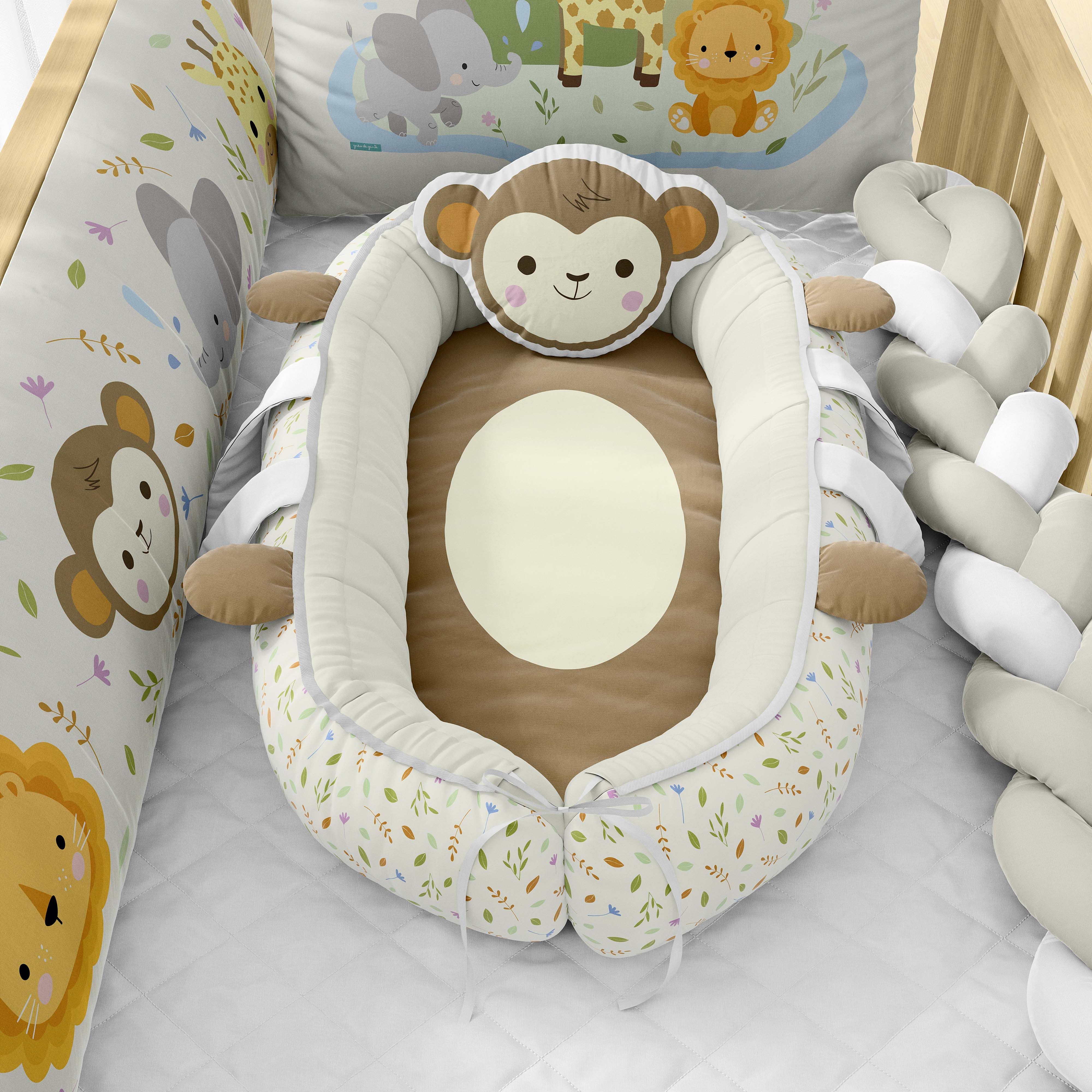 Ninho para Bebê Redutor de Berço Macaquinho Selva Baby 80cm