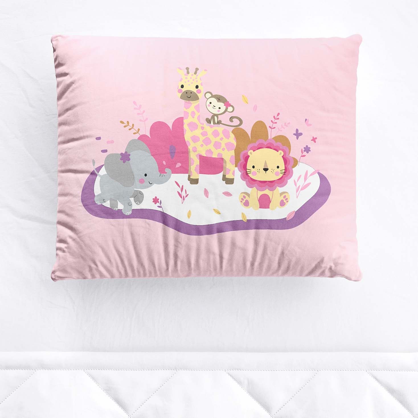 Fronha Bebê Animais Selva Baby Rosa