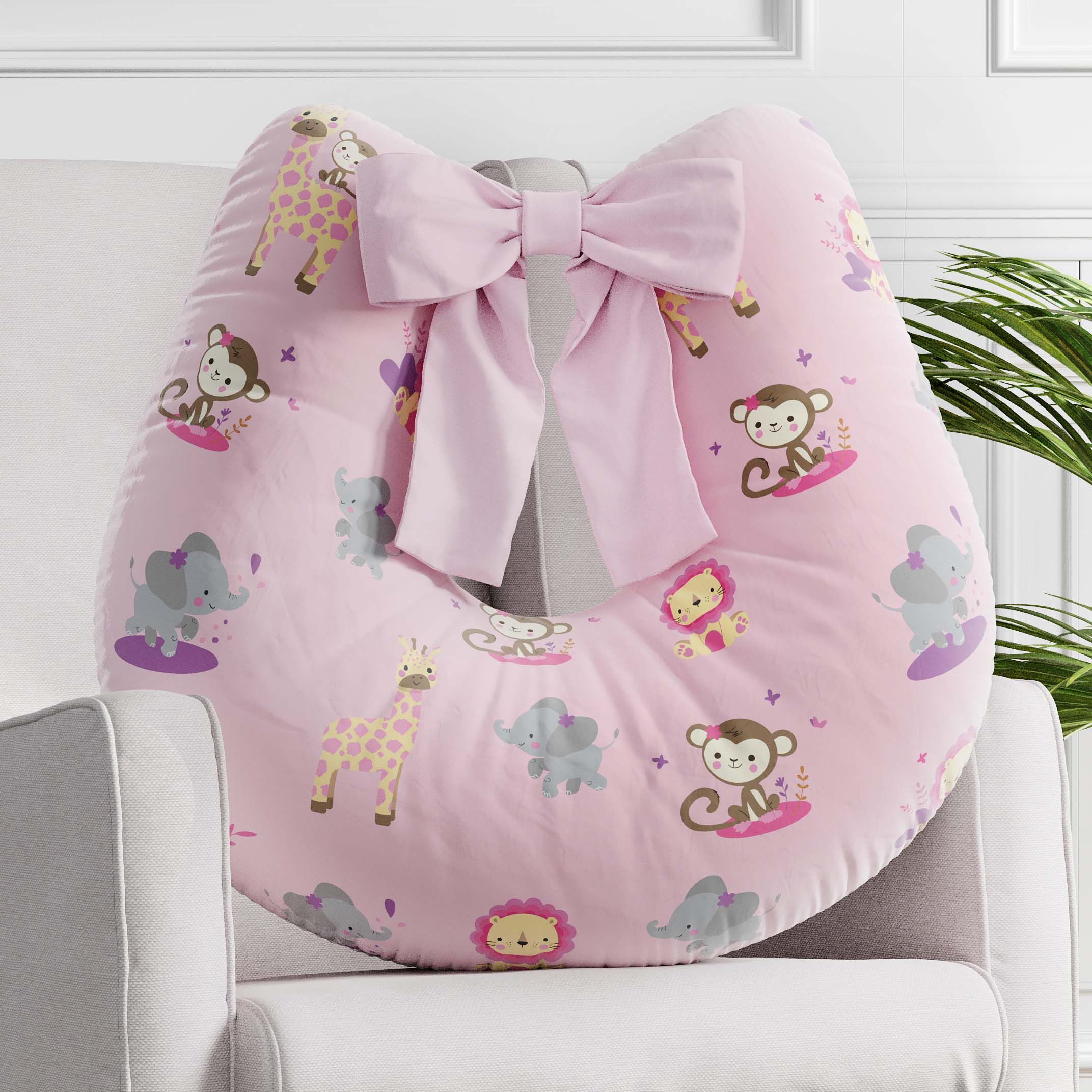Almofada Amamentação Animais da Selva Baby Rosa