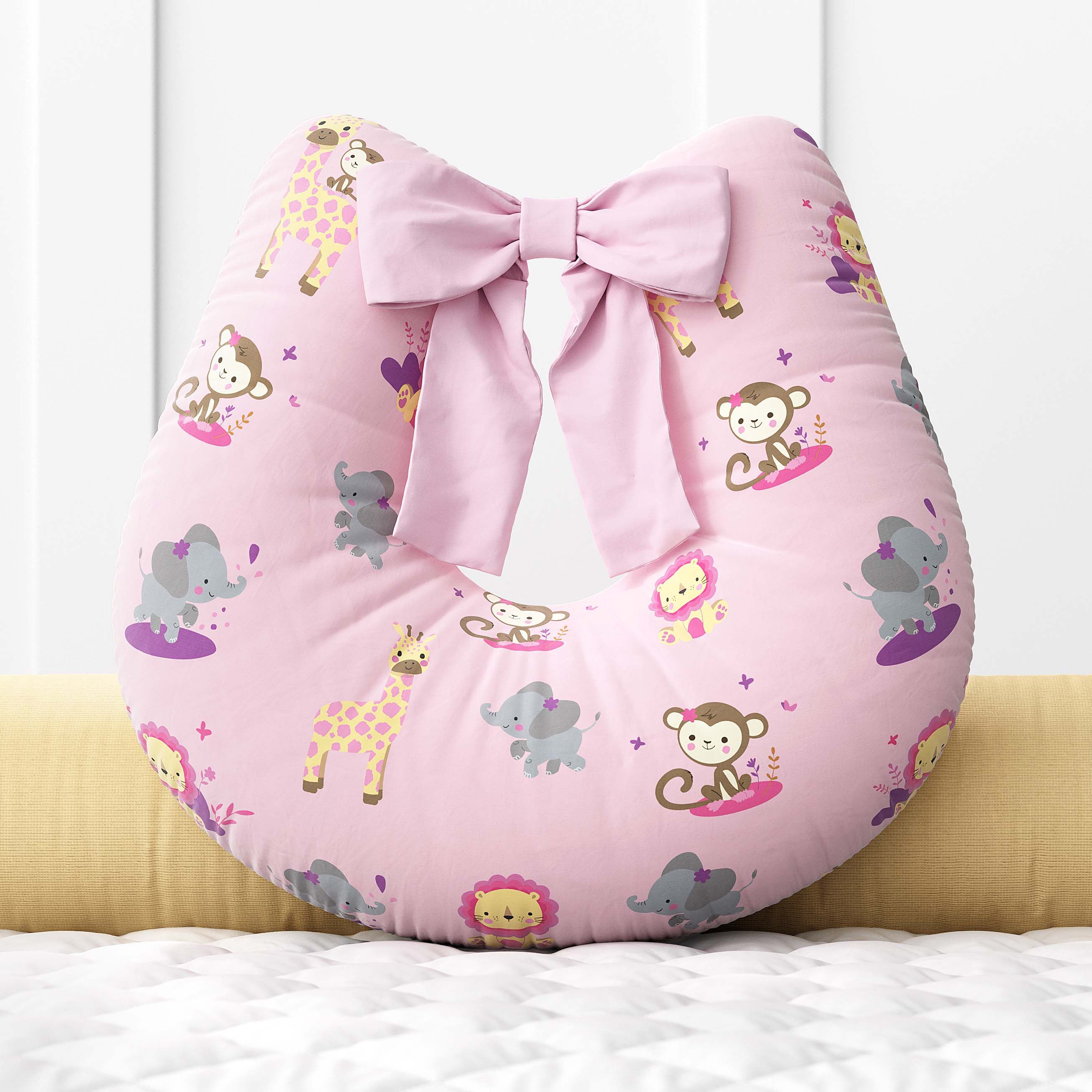 Almofada Amamentação Animais da Selva Baby Rosa