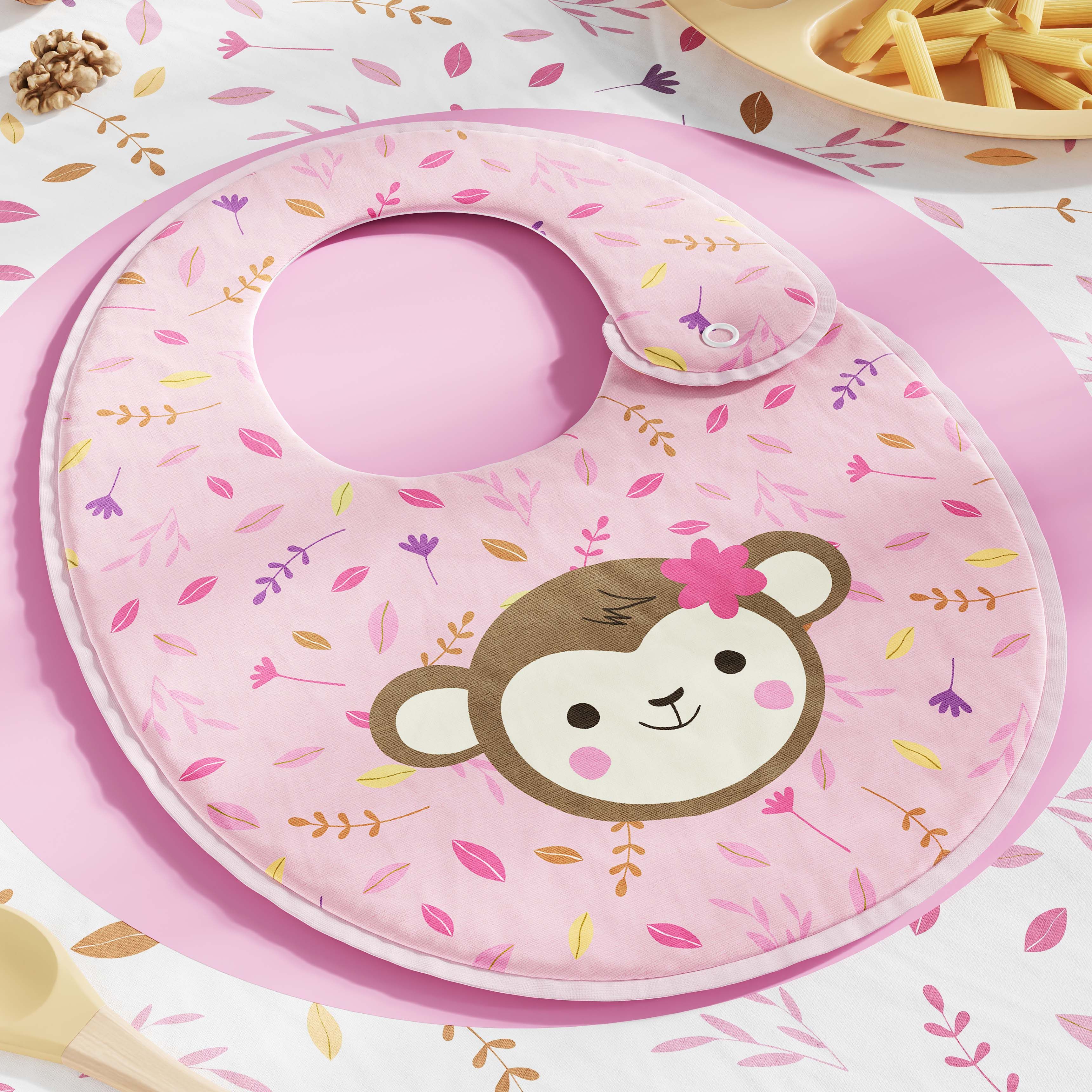 Babador Macaquinha Selva Baby Rosa