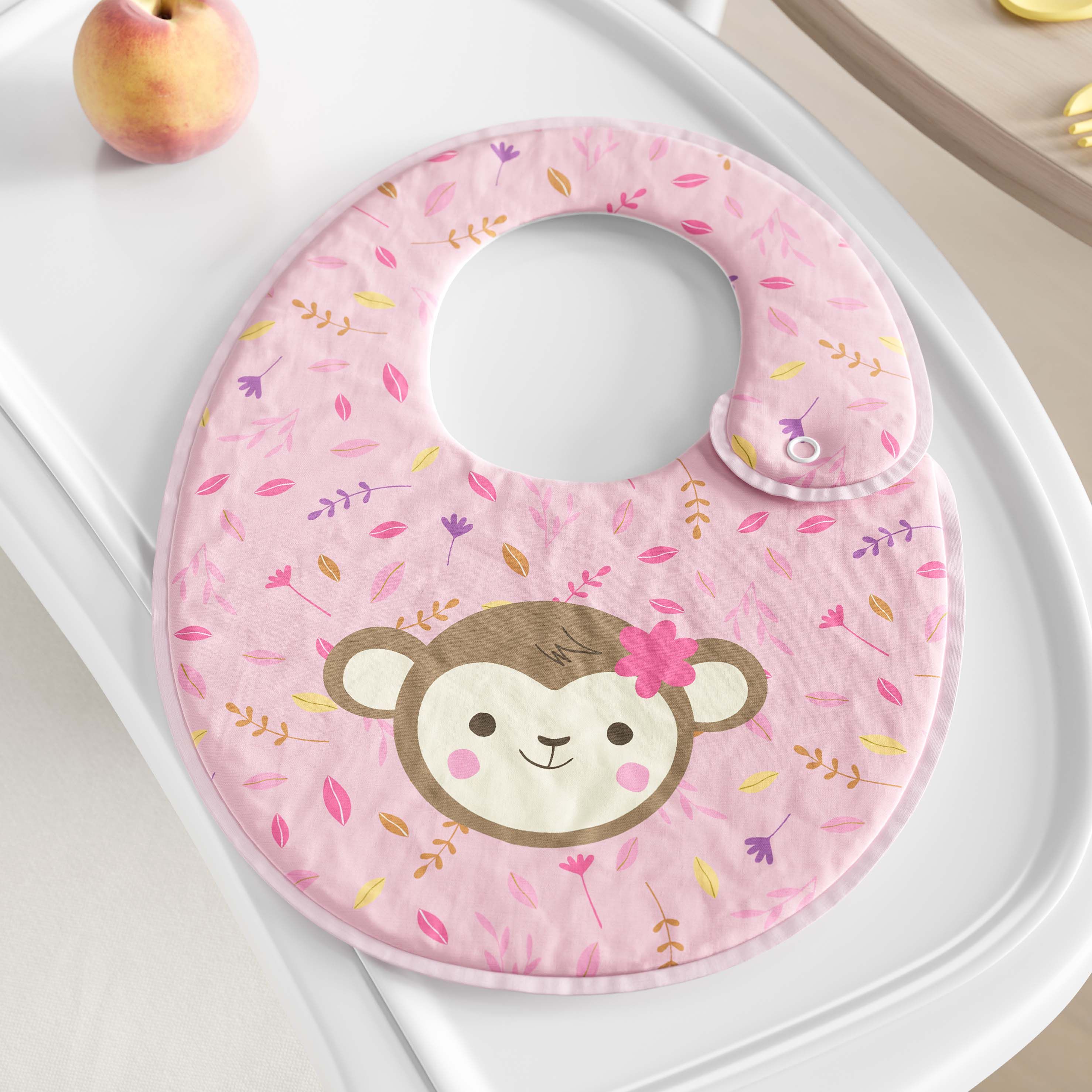 Babador Macaquinha Selva Baby Rosa