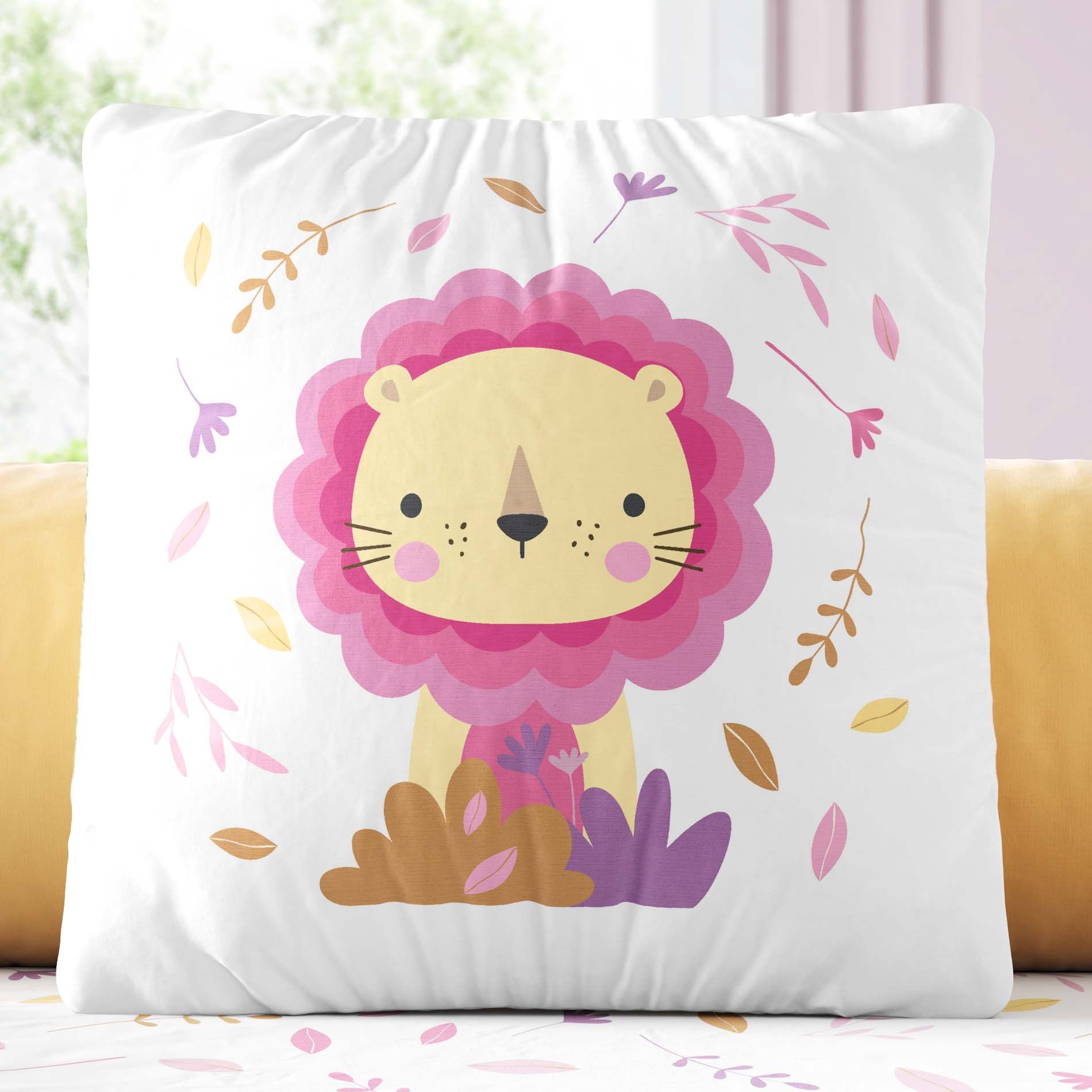 Almofada Quadrada Amiguinho Leão Selva Baby