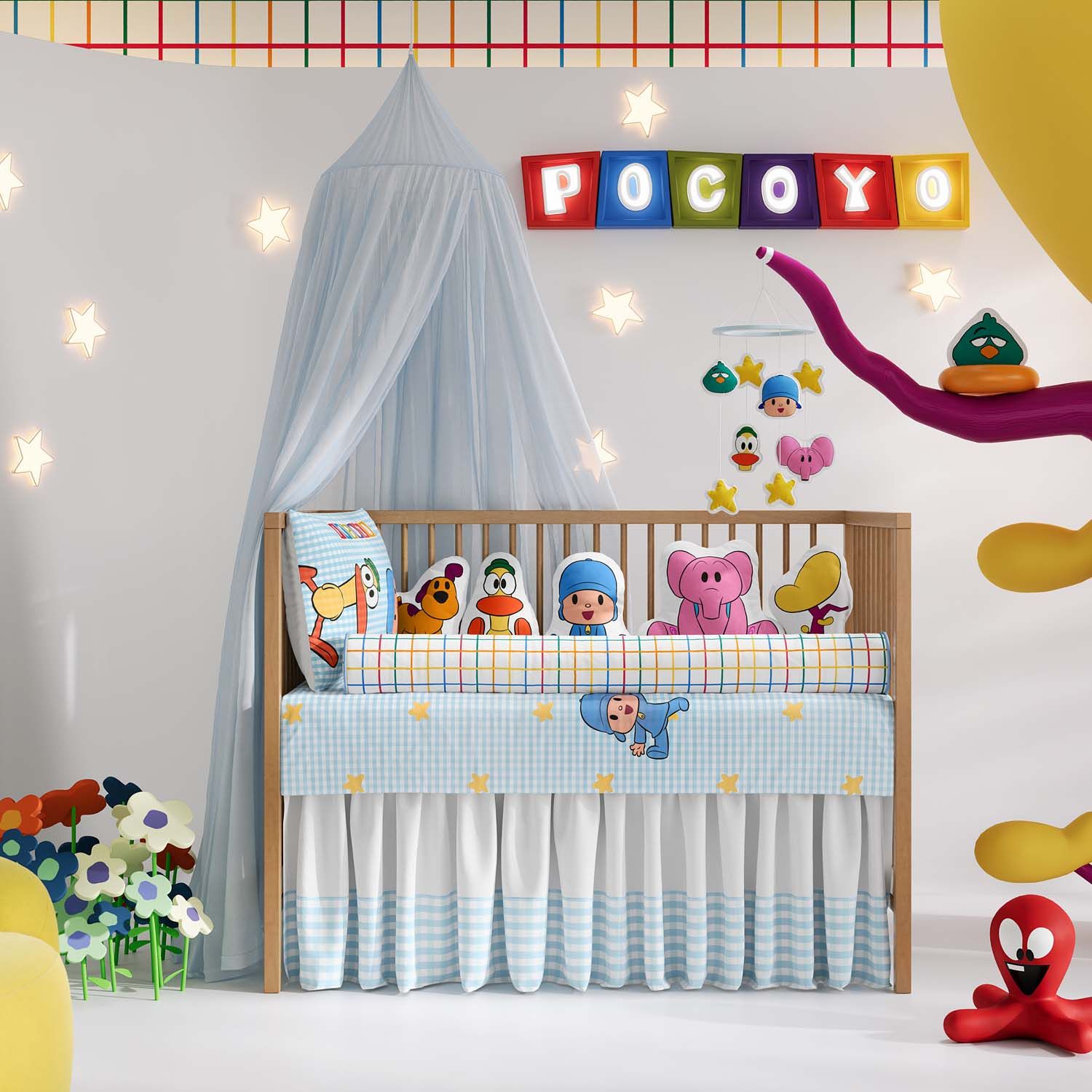 Jogo de Lençol Berço Pocoyo Xadrez