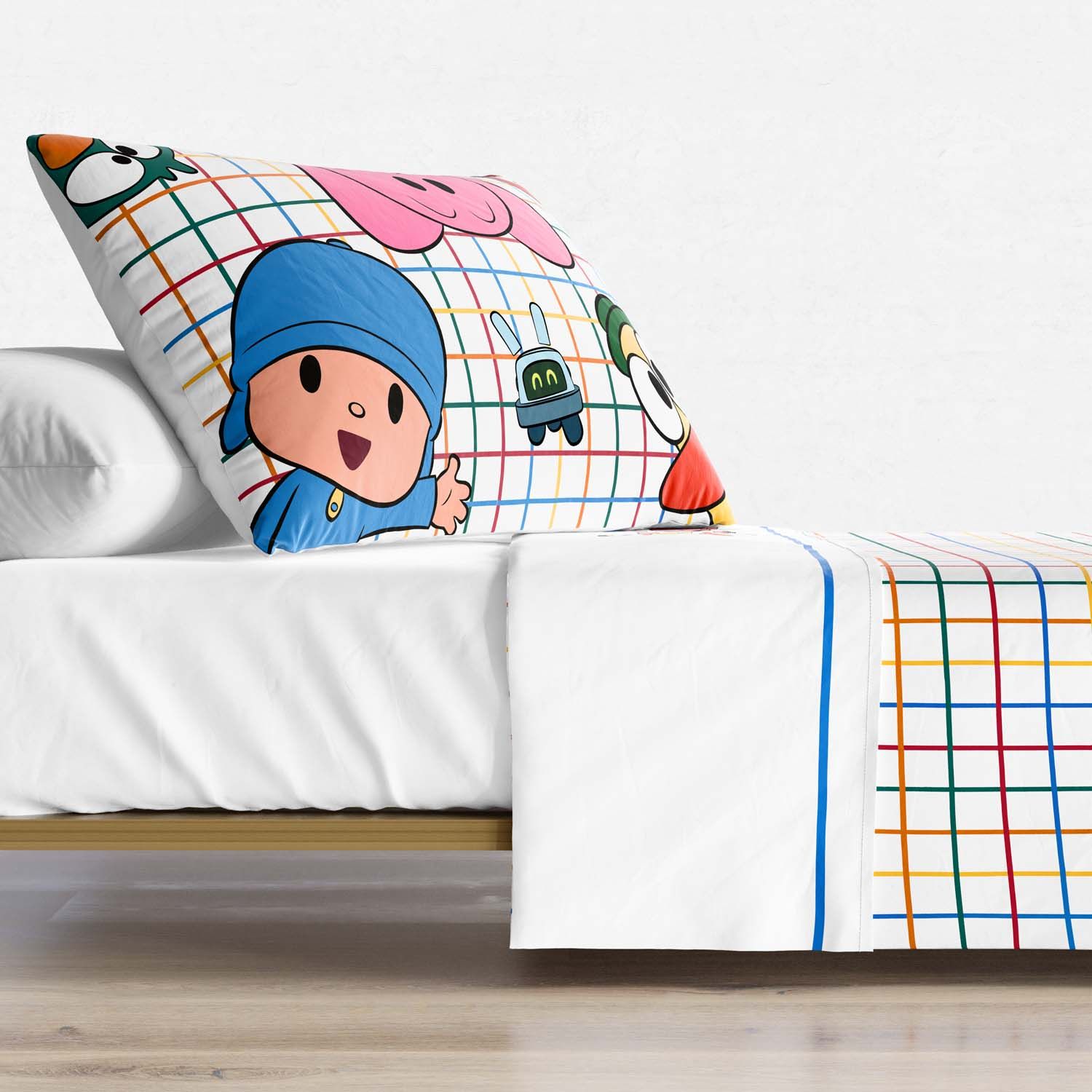 Jogo de Lençol Infantil Solteiro Pocoyo Xadrez