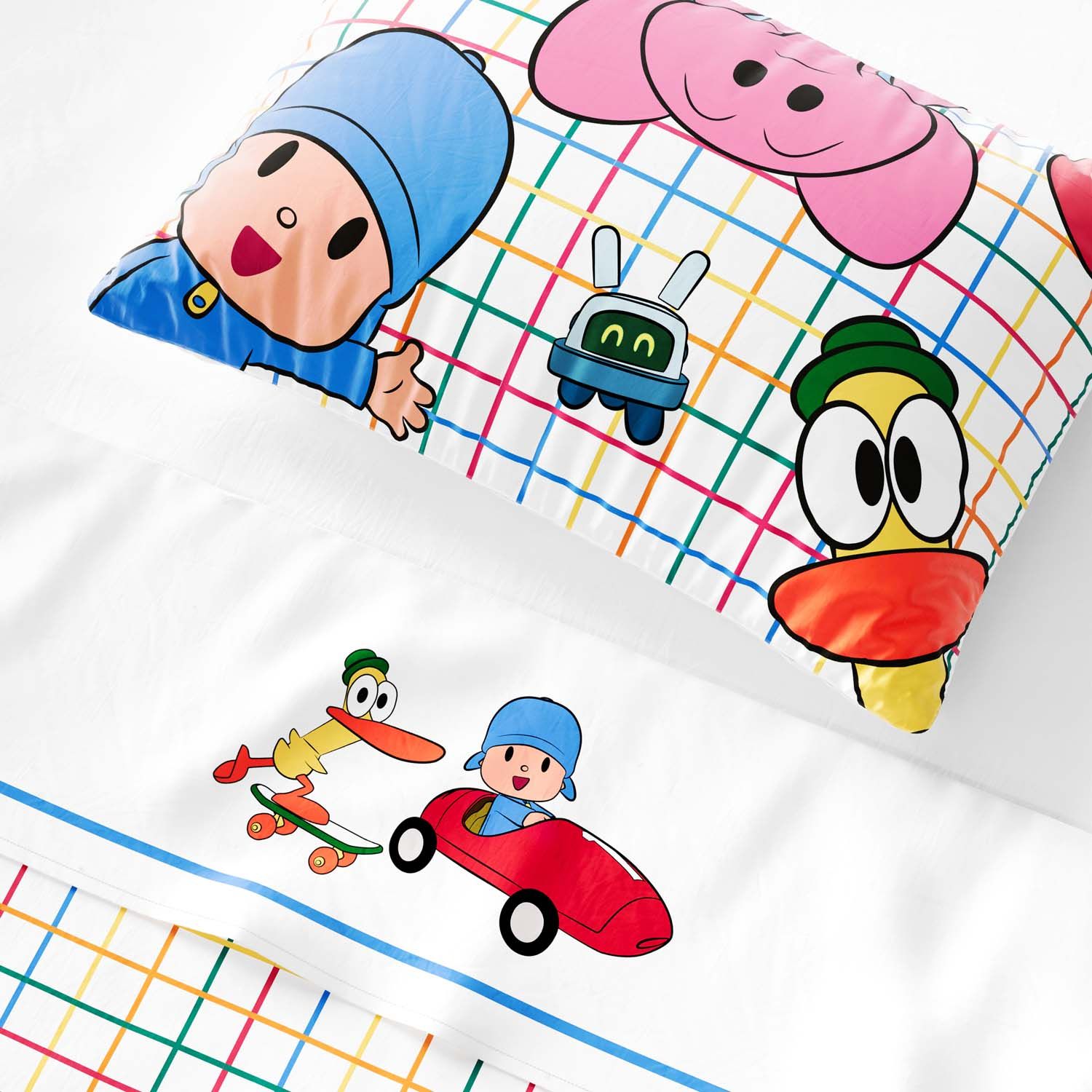 Jogo de Lençol Infantil Solteiro Pocoyo Xadrez