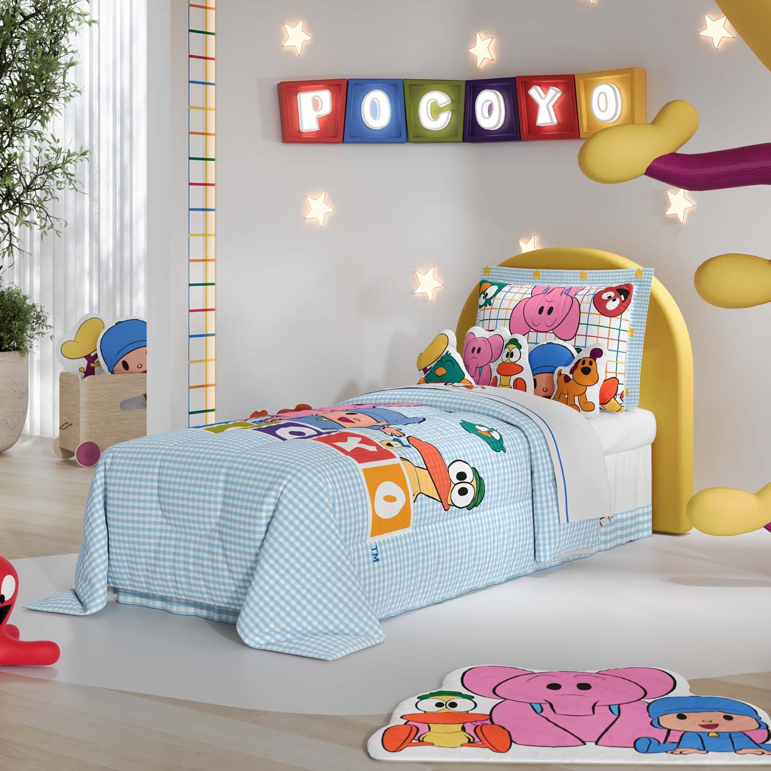 Lençol Infantil Solteiro com Elástico Pocoyo Estrelinhas