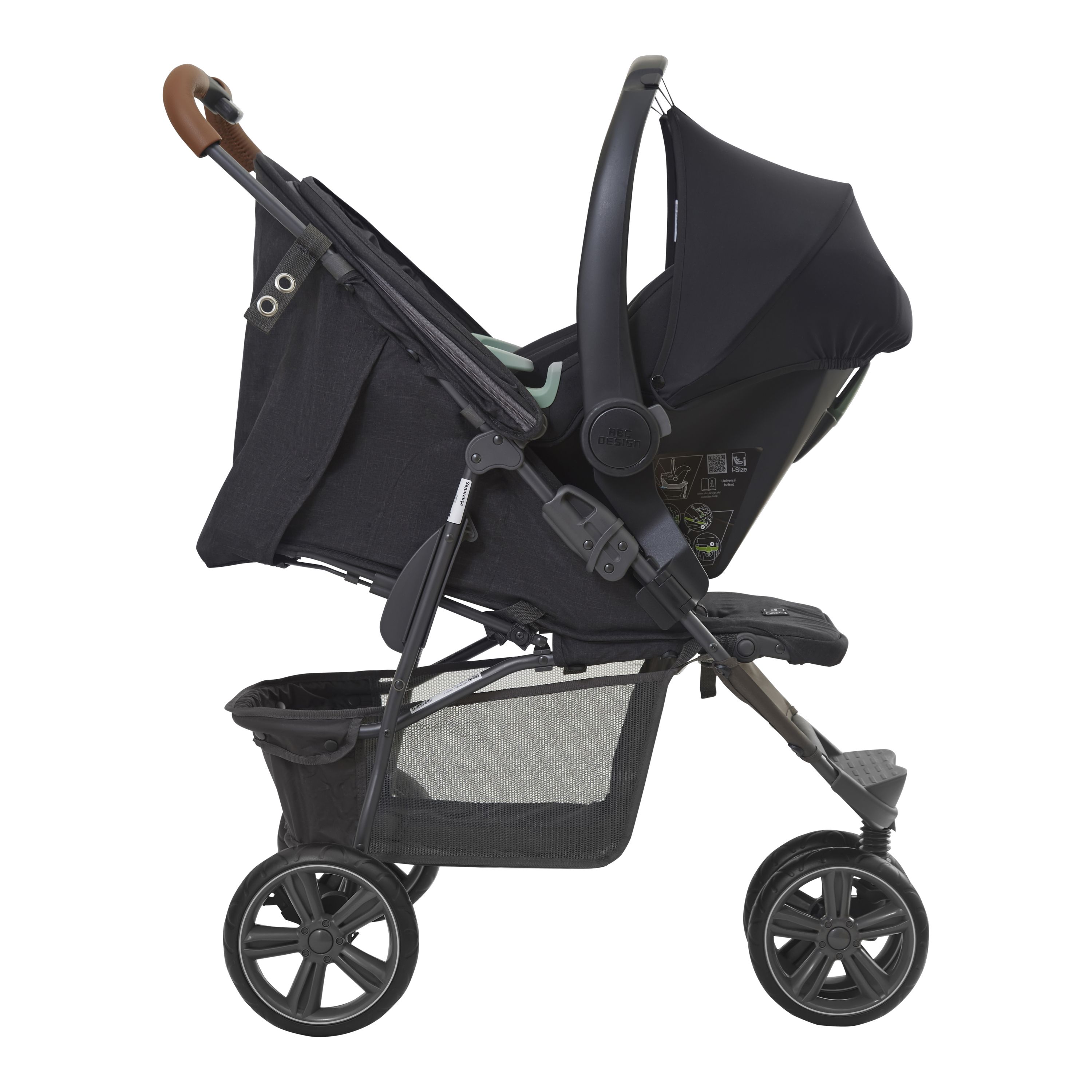 Carrinho de Bebê Treviso 3 Woven Preto com Couro