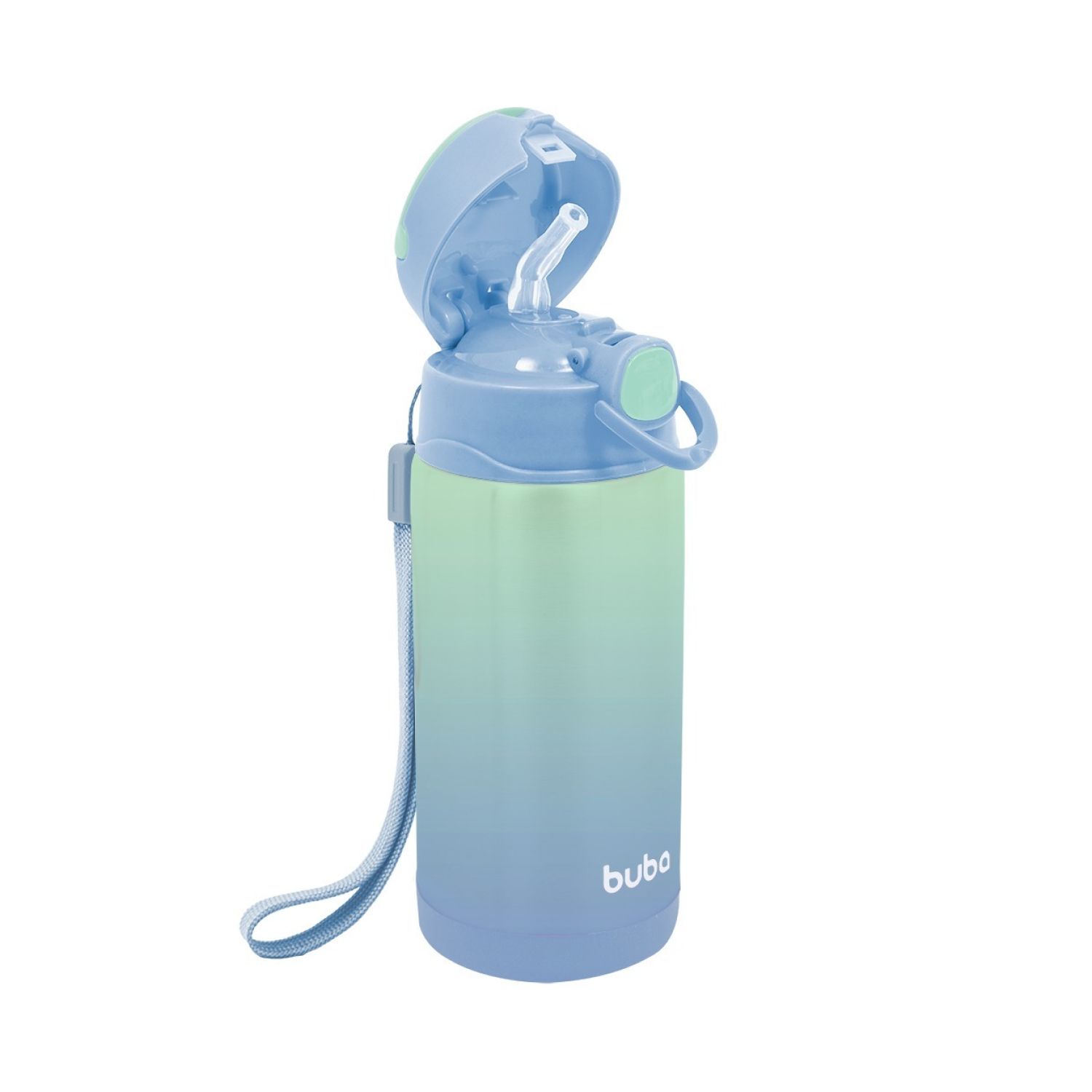 Copo Térmico Parede Dupla com Canudo Azul e Verde