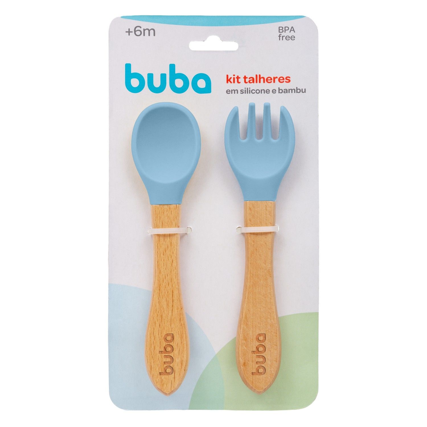 Kit Talher de Silicone e Bambu Azul