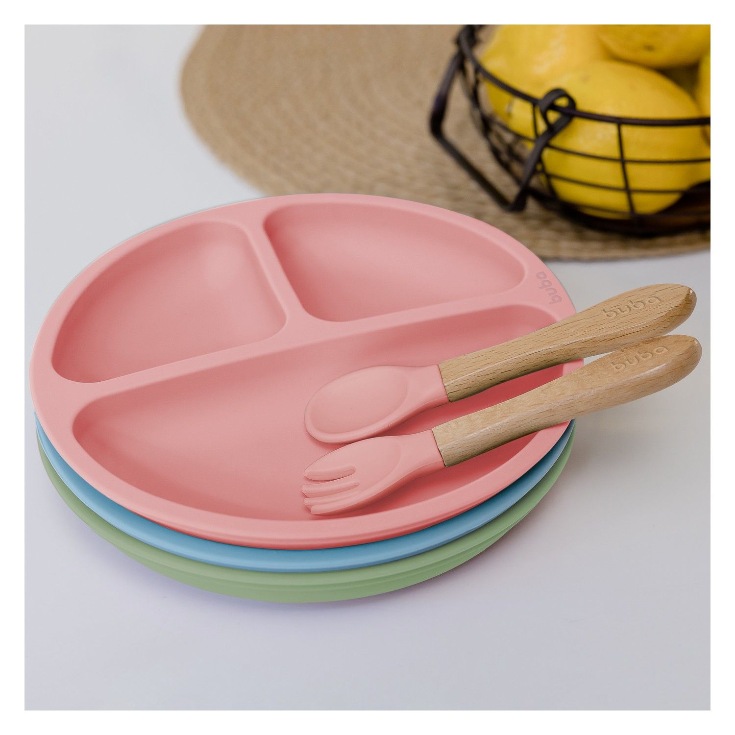 Kit Talher de Silicone e Bambu Azul