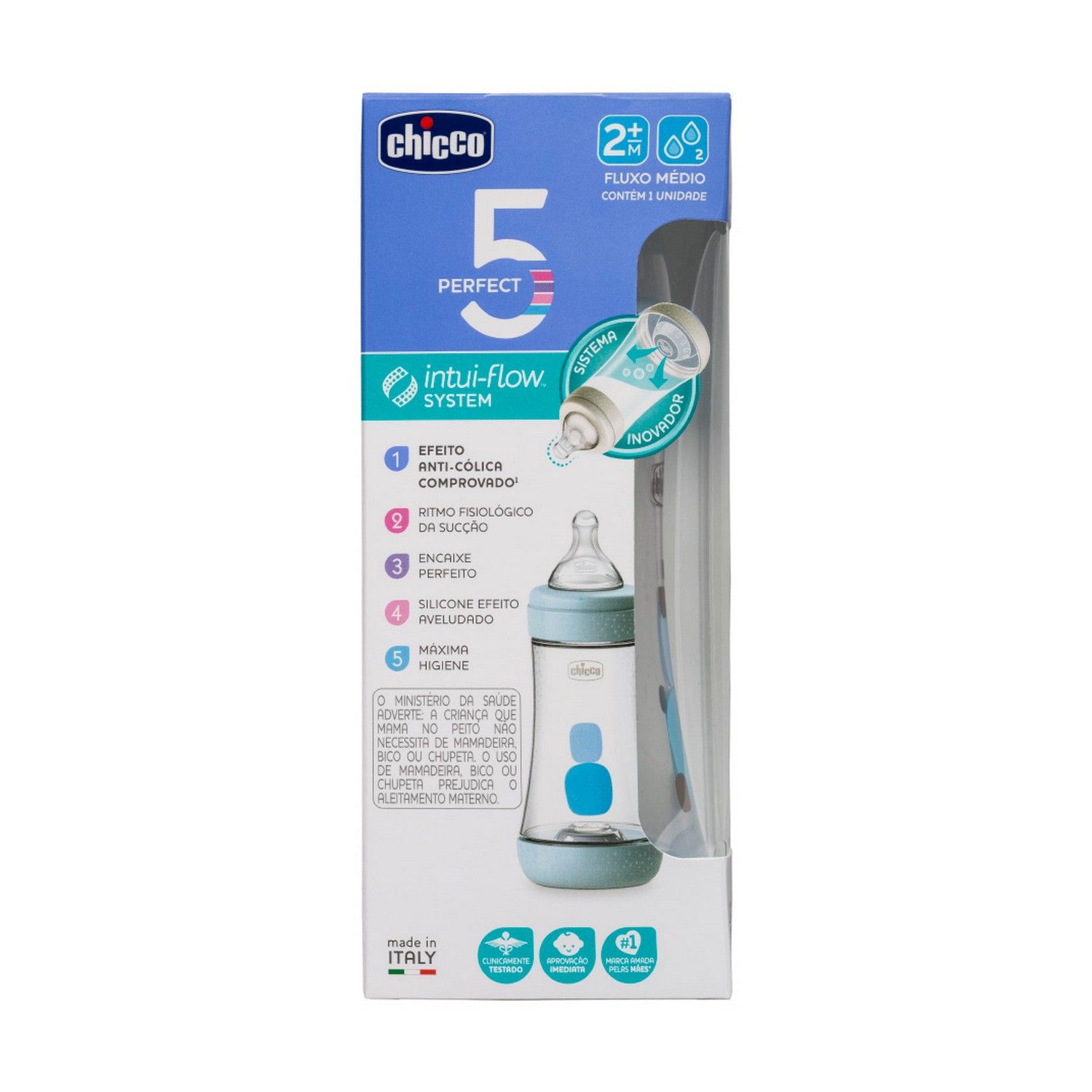 Mamadeira Perfect 5 Fluxo Médio Azul 240ml
