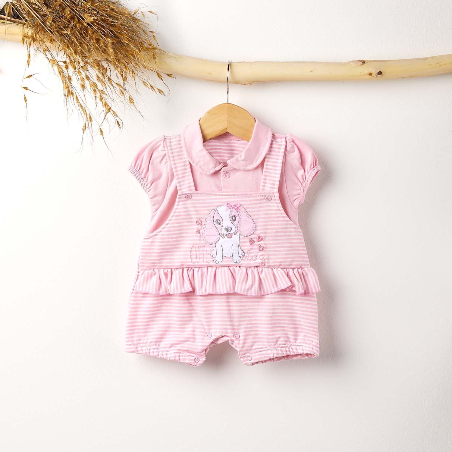 Macacão Jardineira Cachorrinho Rosa