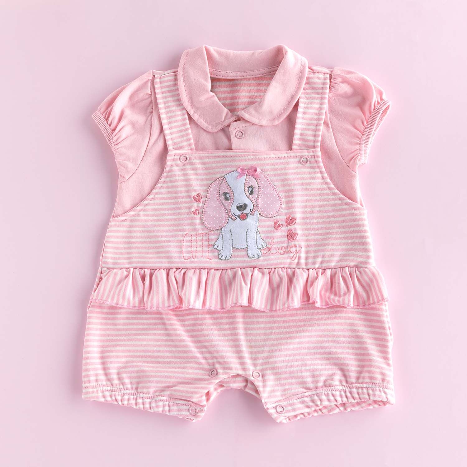 Macacão Jardineira Cachorrinho Rosa