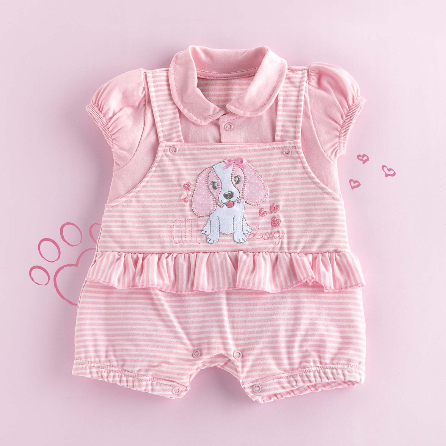 Macacão Jardineira Cachorrinho Rosa