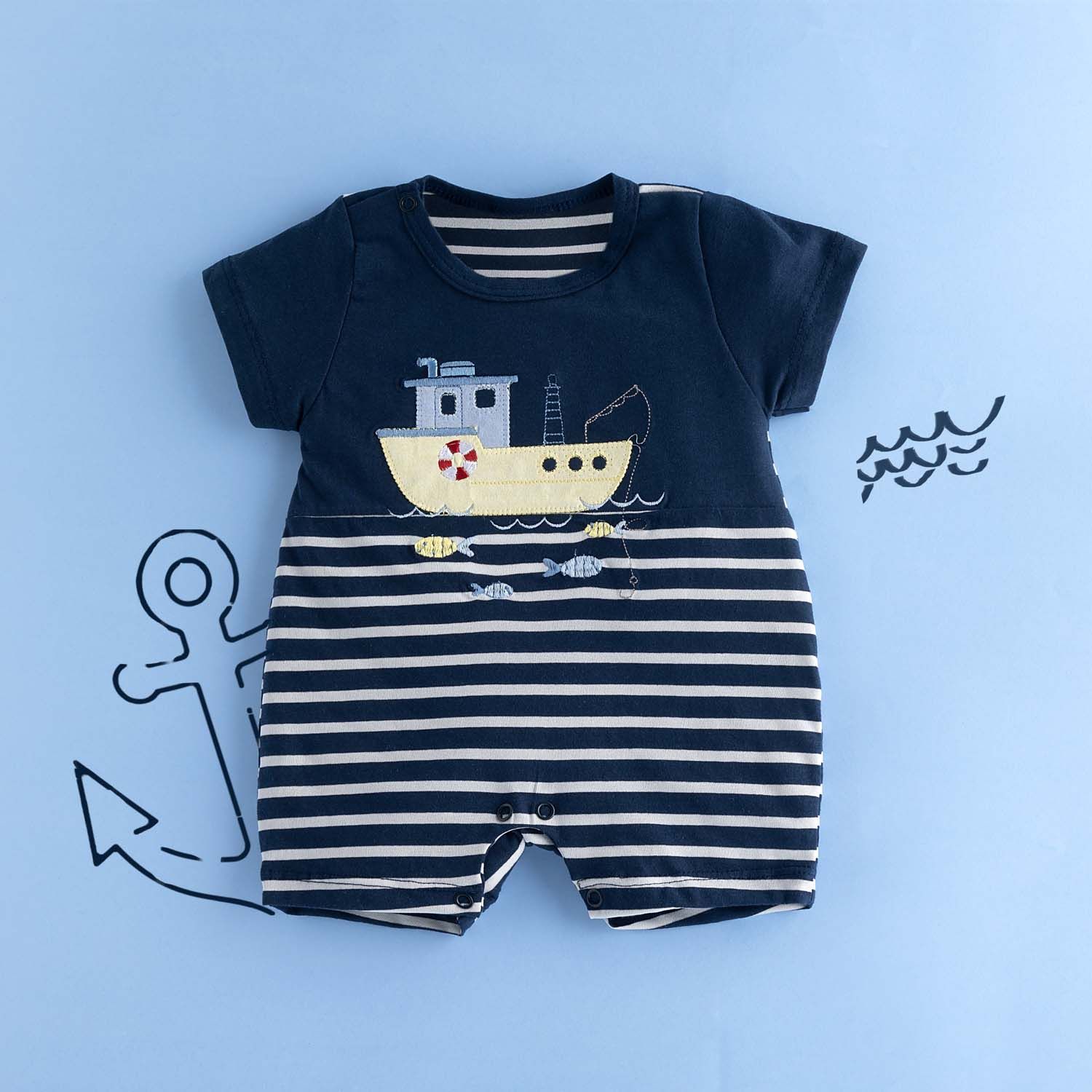 Macacão Curto Listrado Alto Mar