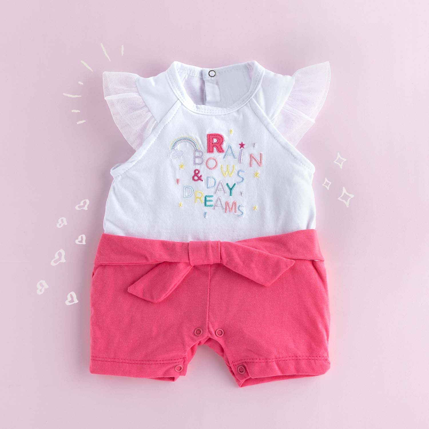 Macacão Curto Laço Rosa