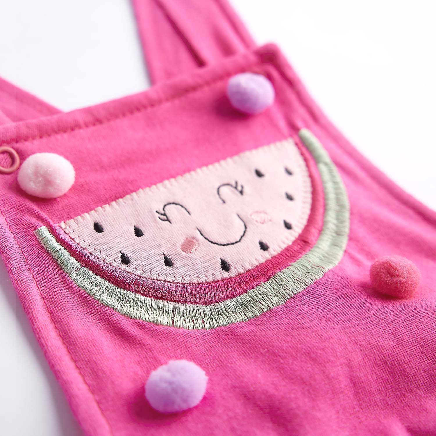 Jardineira Melancia Pompons Rosa