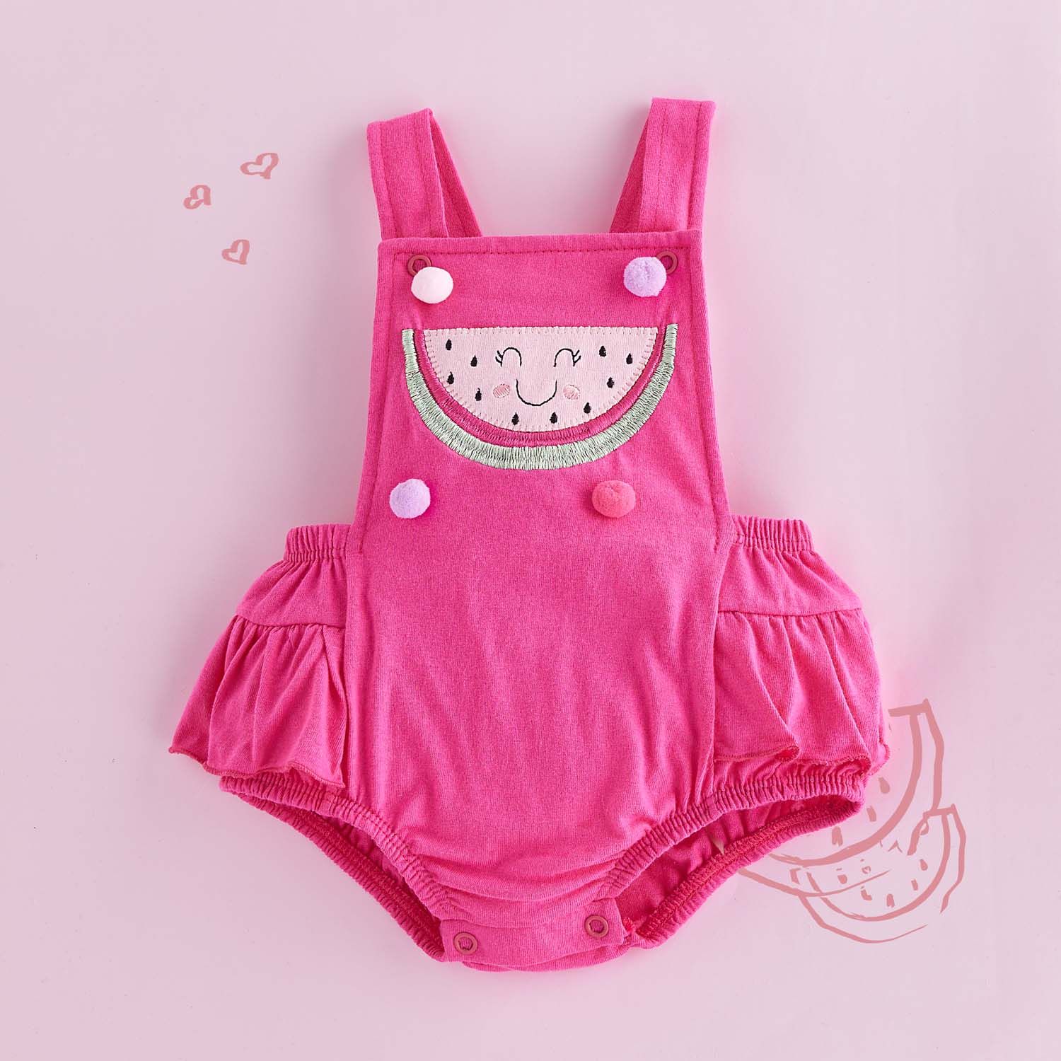 Jardineira Melancia Pompons Rosa