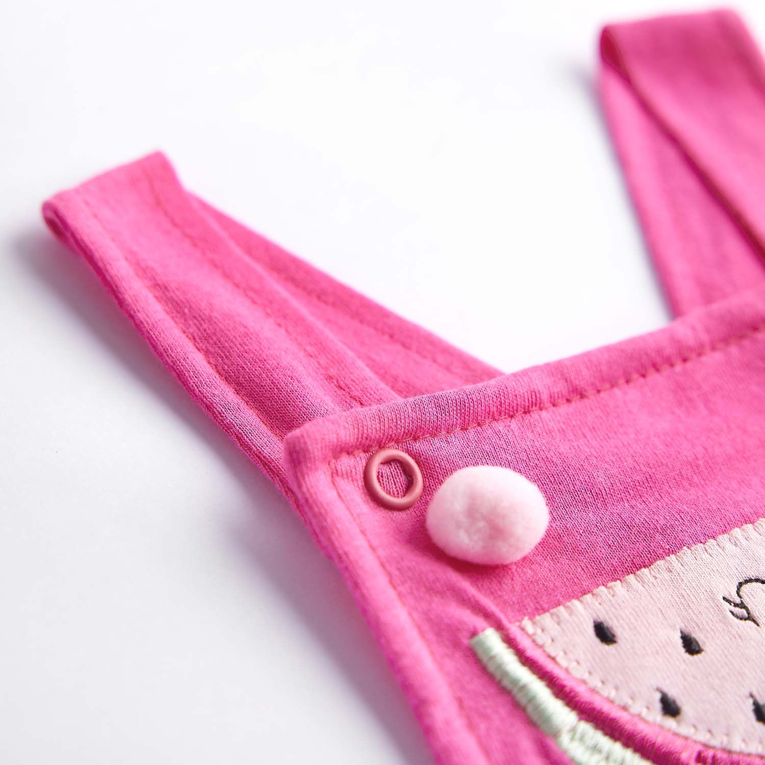 Jardineira Melancia Pompons Rosa