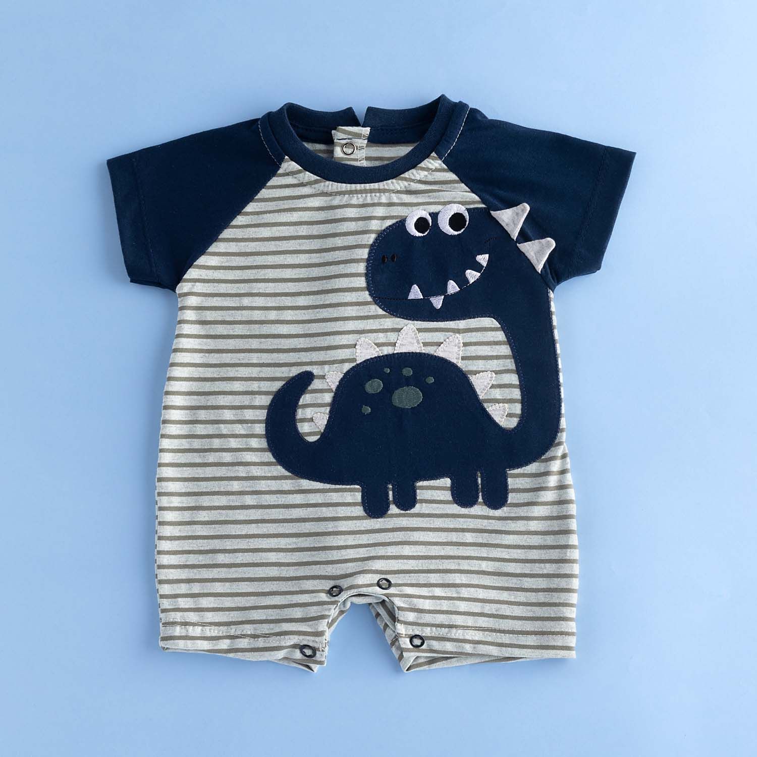 Macacão Curto Dino Feliz Azul Marinho