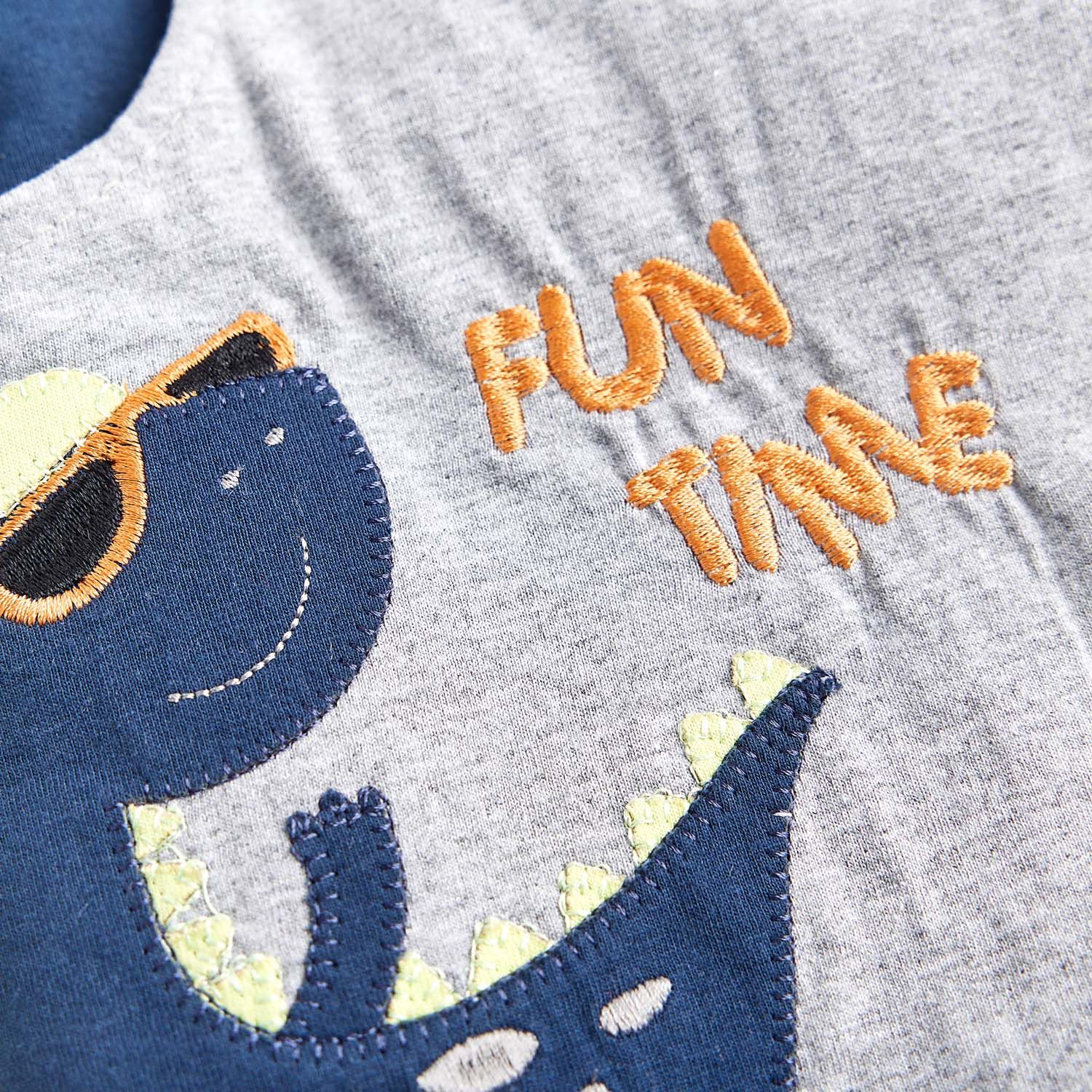 Macacão Jardineira Curto Dino Fun Time Azul Marinho