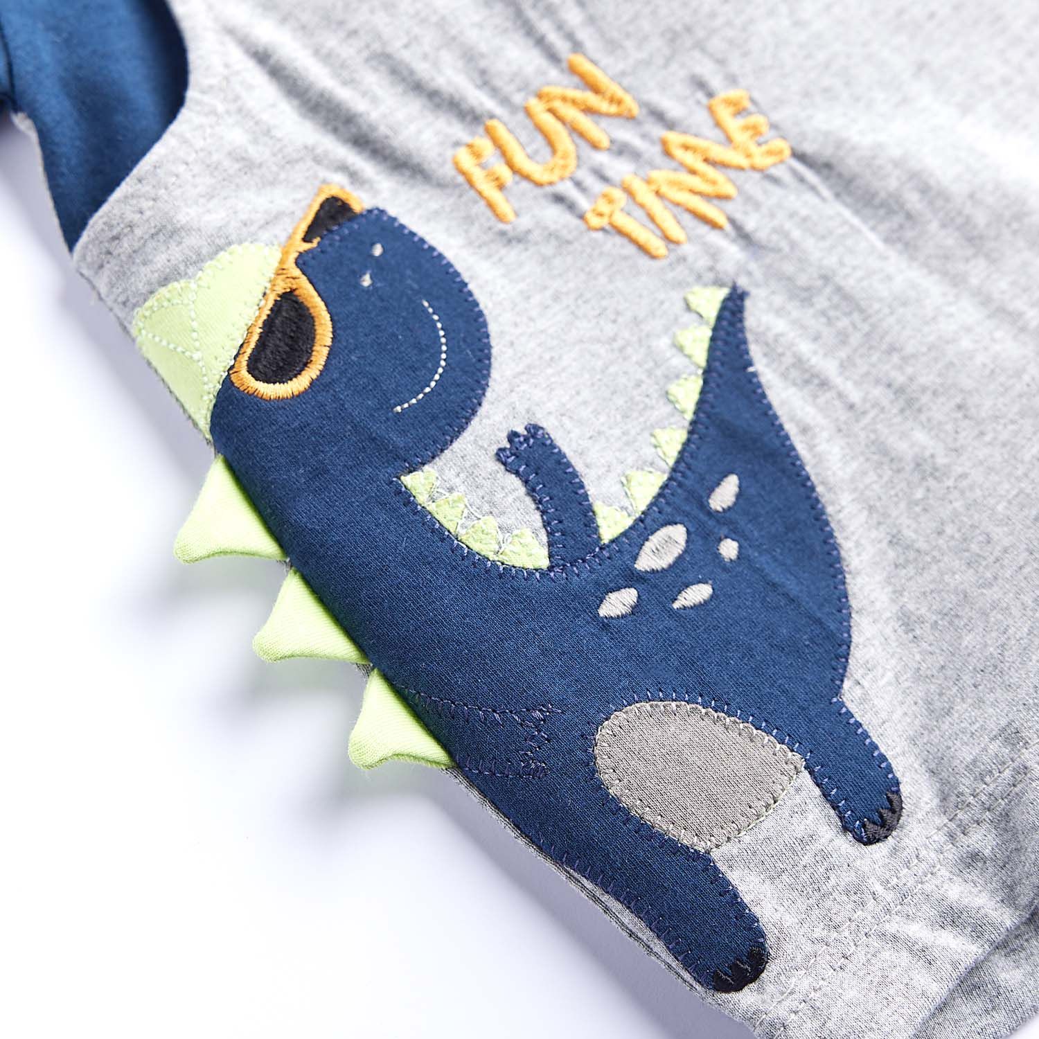 Macacão Jardineira Curto Dino Fun Time Azul Marinho