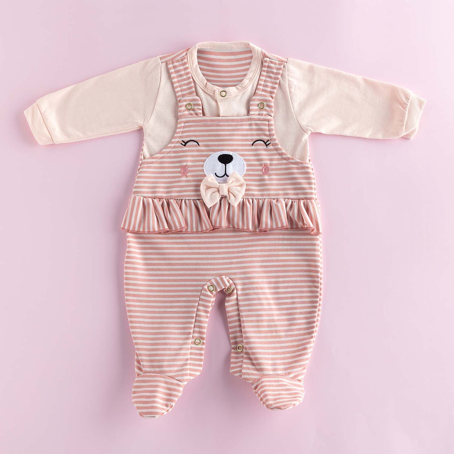 Macacão Jardineira Longo Ursinha Rosa