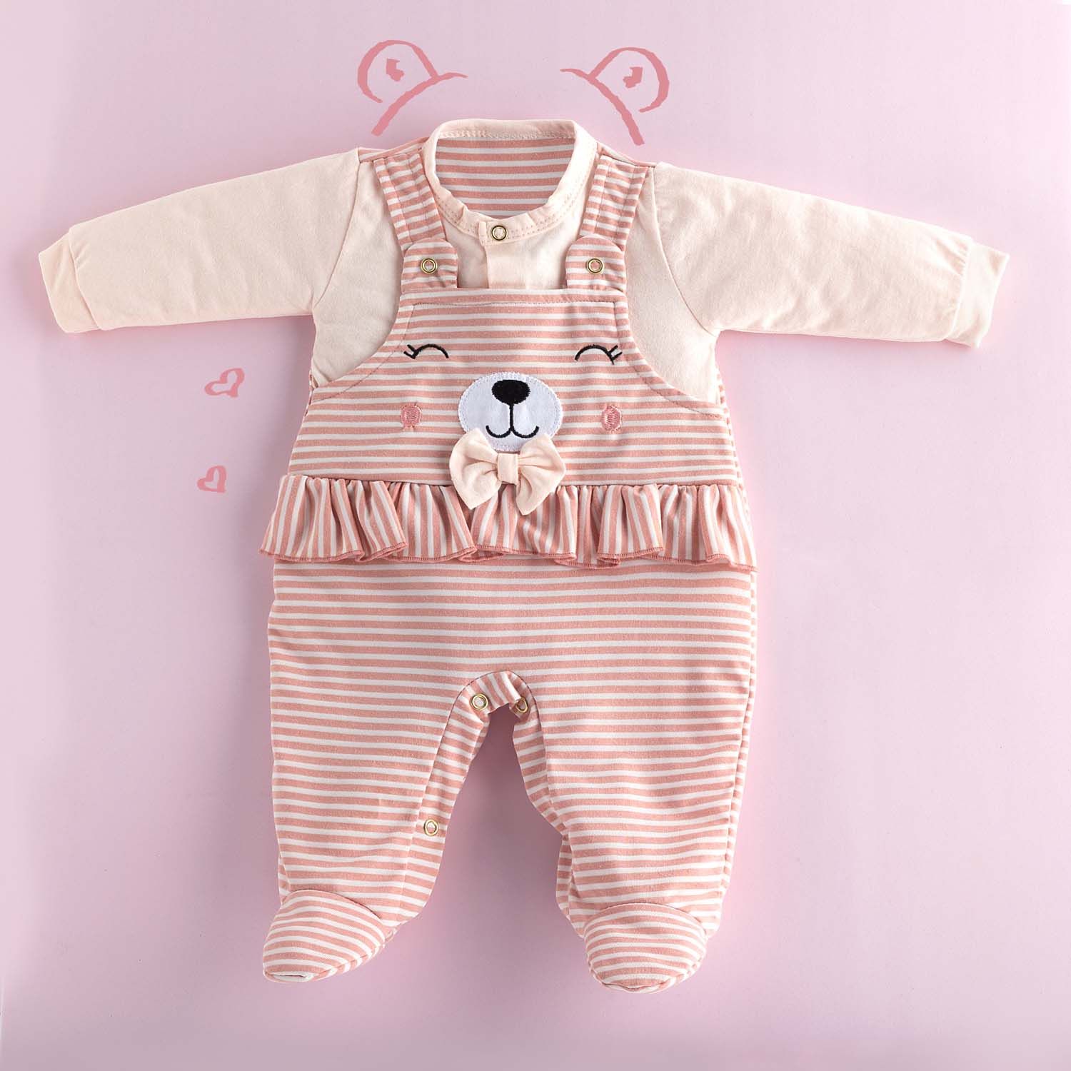 Macacão Jardineira Longo Ursinha Rosa