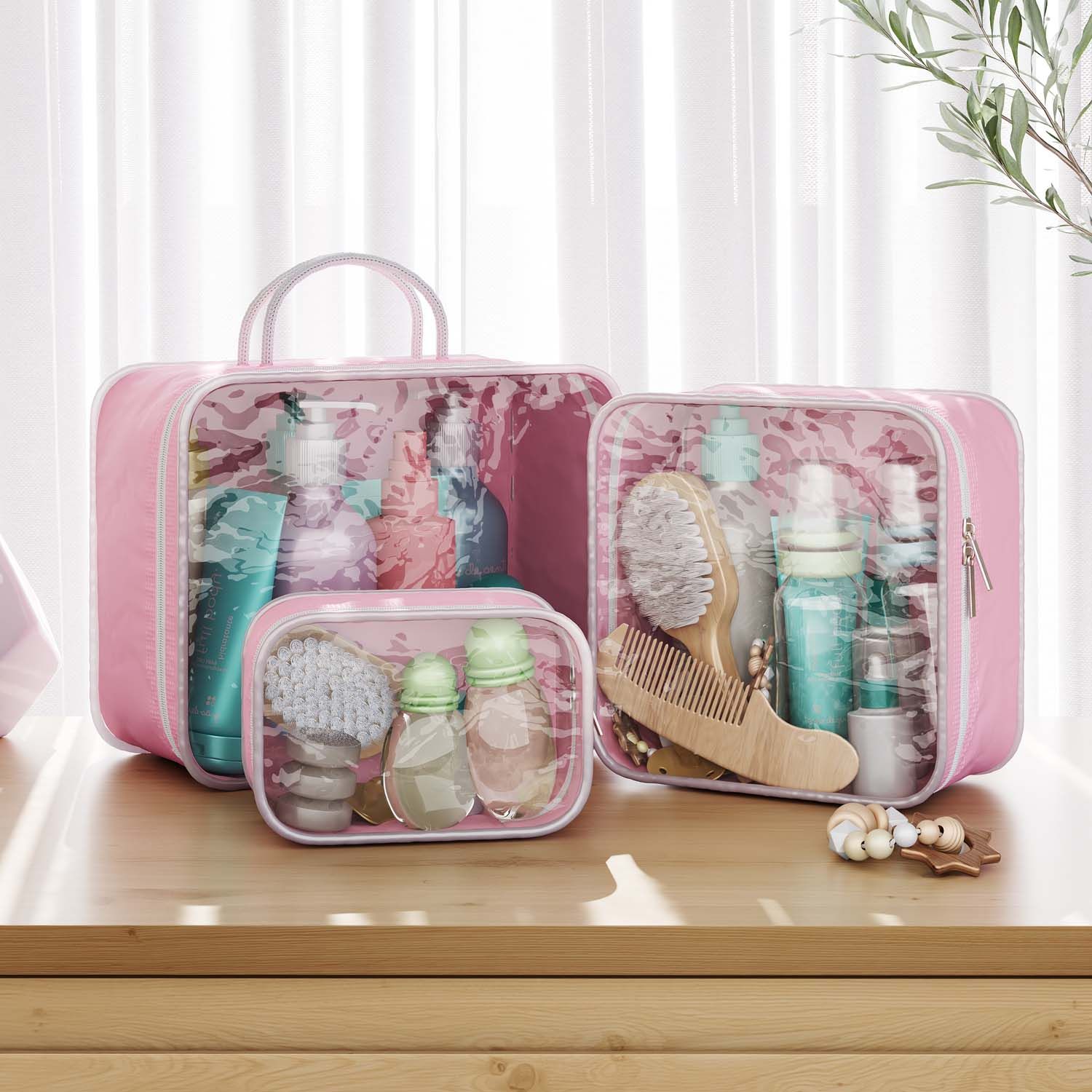 Kit Necessaire Impermeável Viagem Rosa