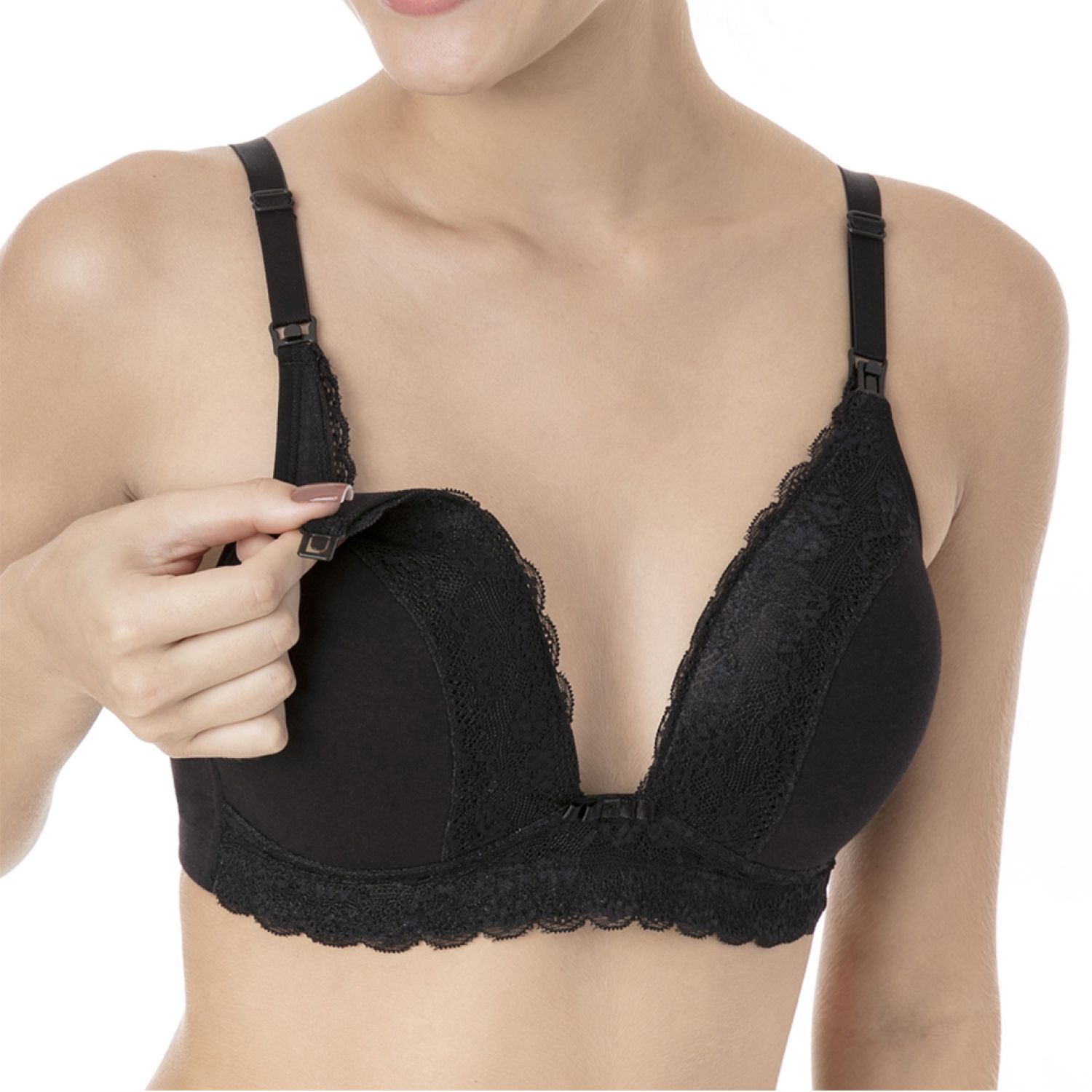 Sutiã Amamentação com Bojo e Renda Preto 42