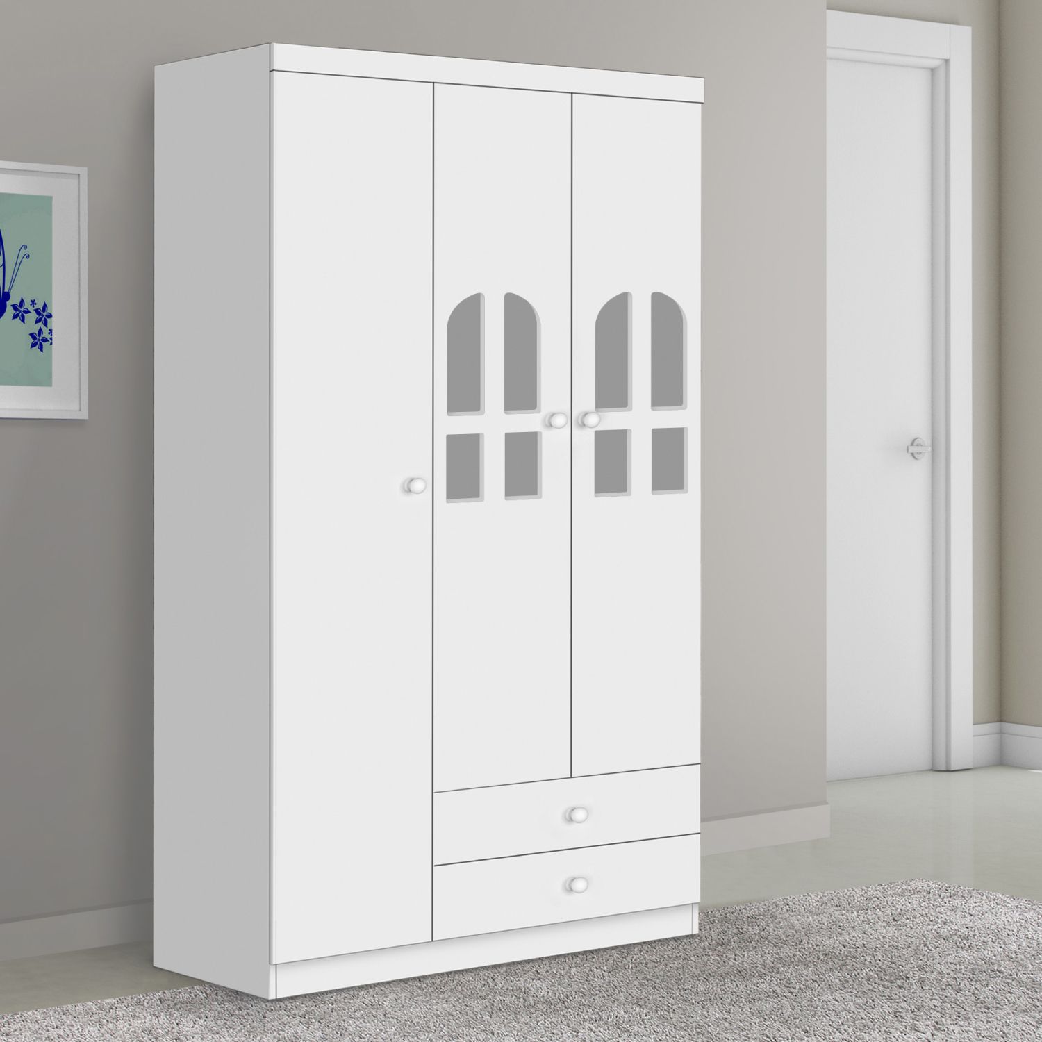 Guarda Roupa Infantil Branco 3 Portas Alice