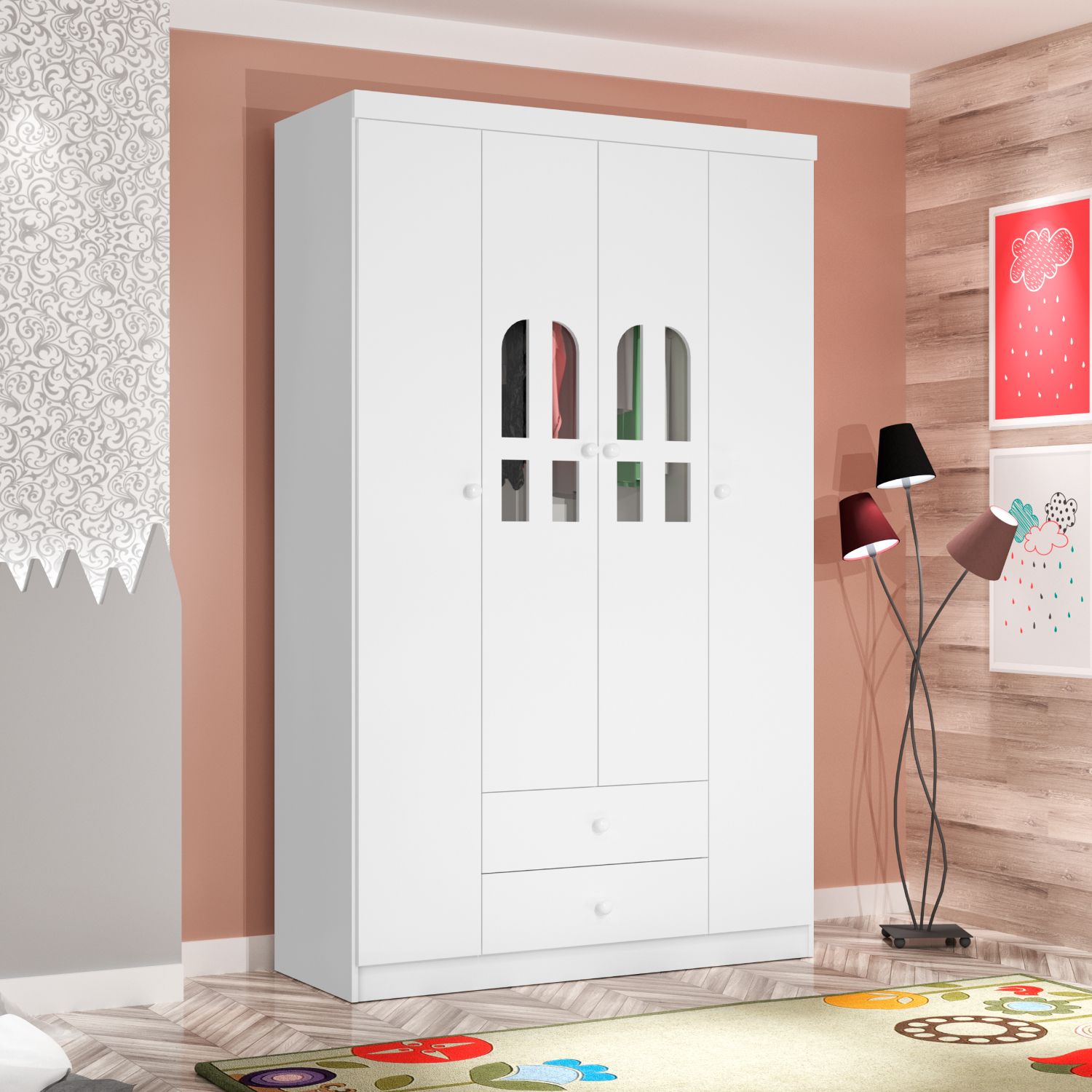 Guarda Roupa Infantil Branco 4 Portas Alice
