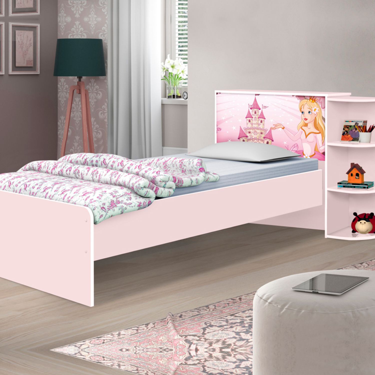 Cama Infantil Solteiro com Baú Princesa