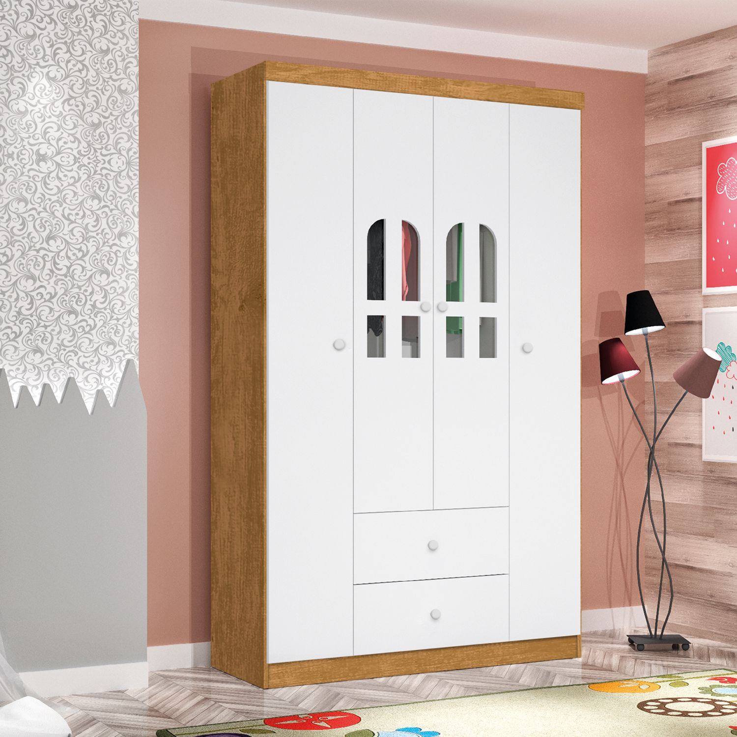 Guarda Roupa Infantil Branco 4 Portas Alice