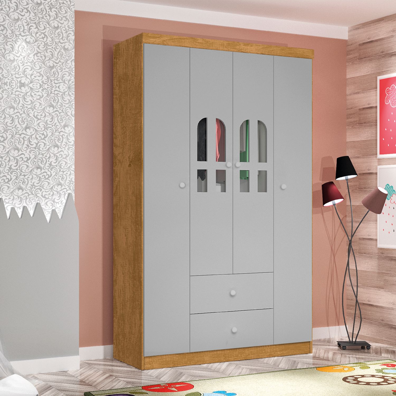 Guarda Roupa Infantil Branco 4 Portas Alice