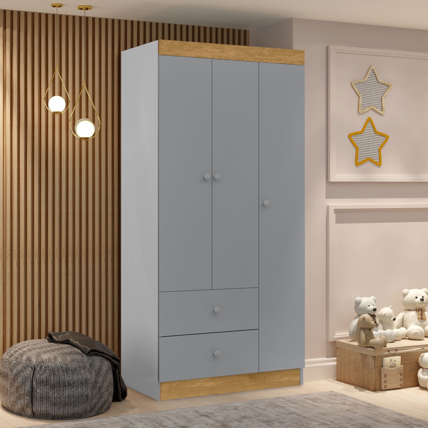 Guarda Roupa Infantil Branco e Rosa 3 Portas Carol