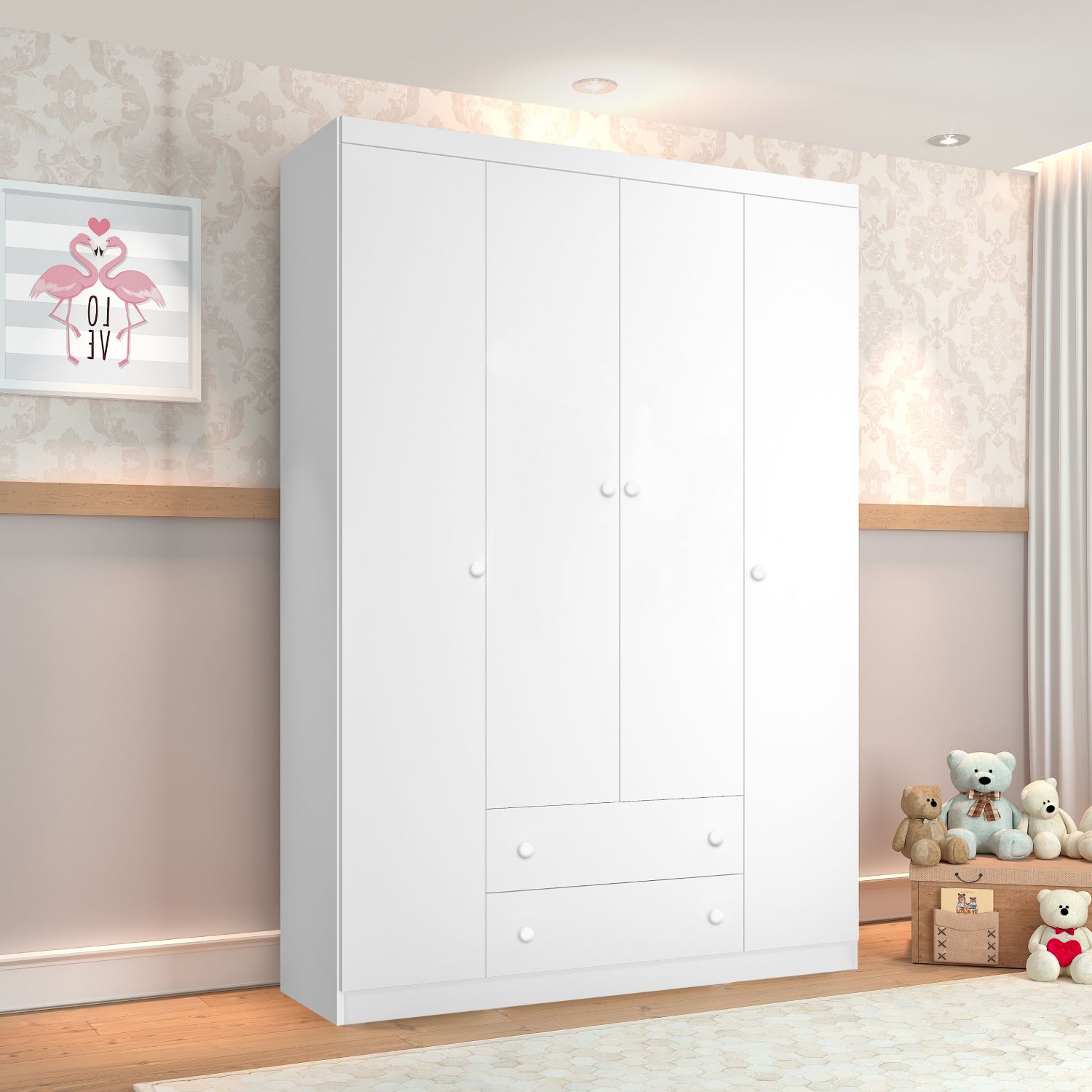 Guarda Roupa Infantil Branco 4 Portas Laila