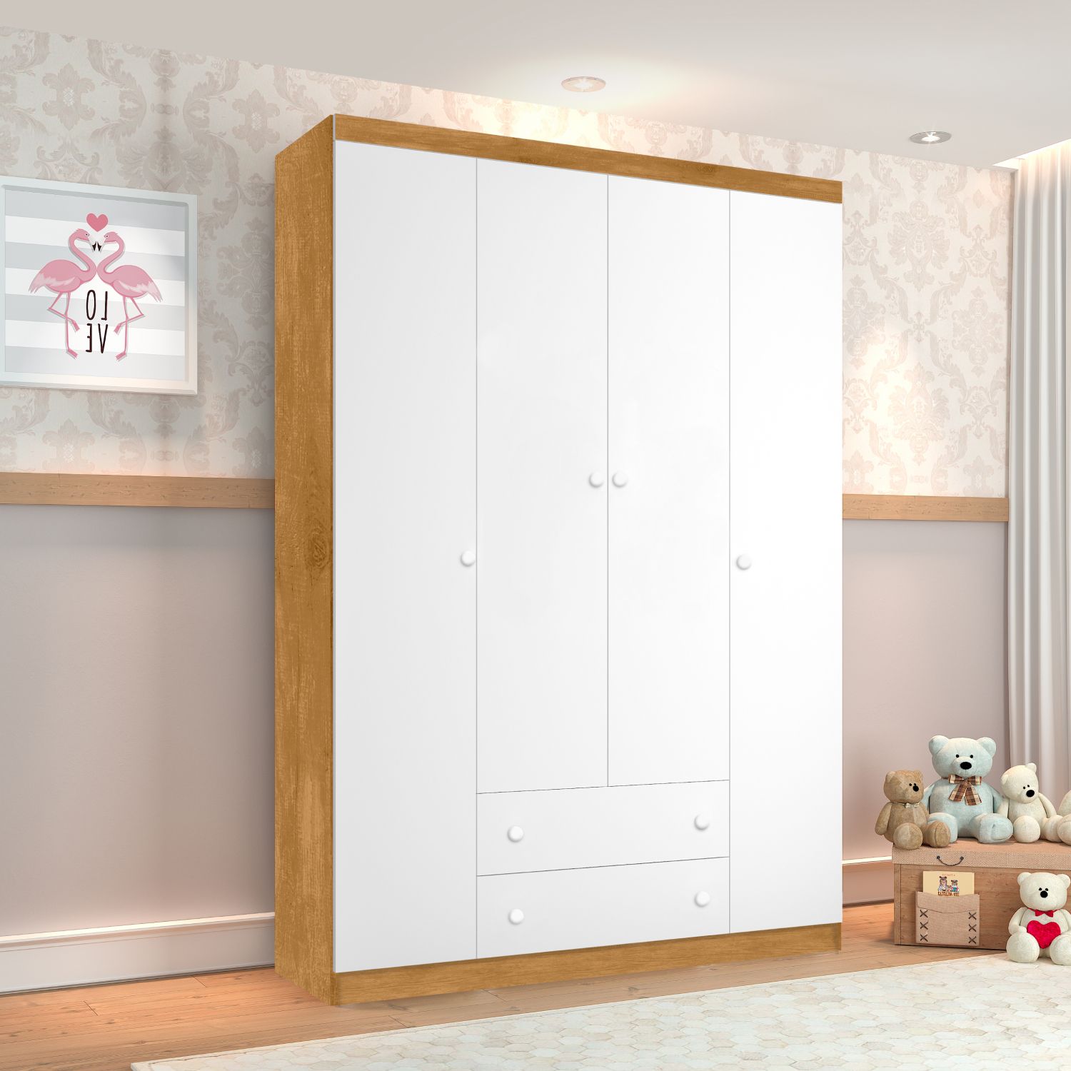 Guarda Roupa Infantil Branco 4 Portas Laila