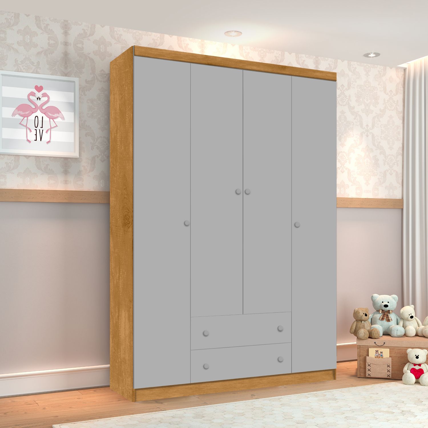 Guarda Roupa Infantil Branco 4 Portas Laila