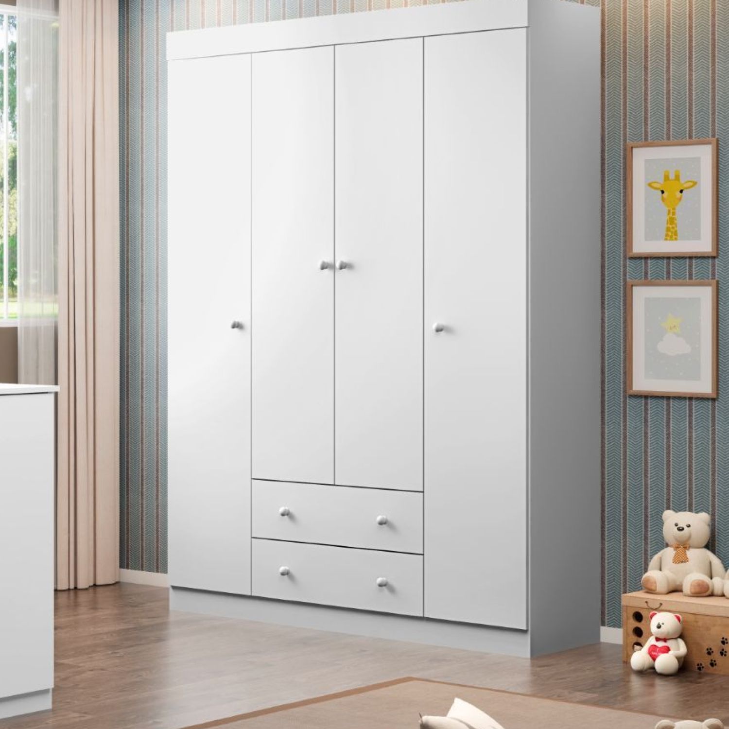 Guarda Roupa Infantil Branco 4 Portas Helena