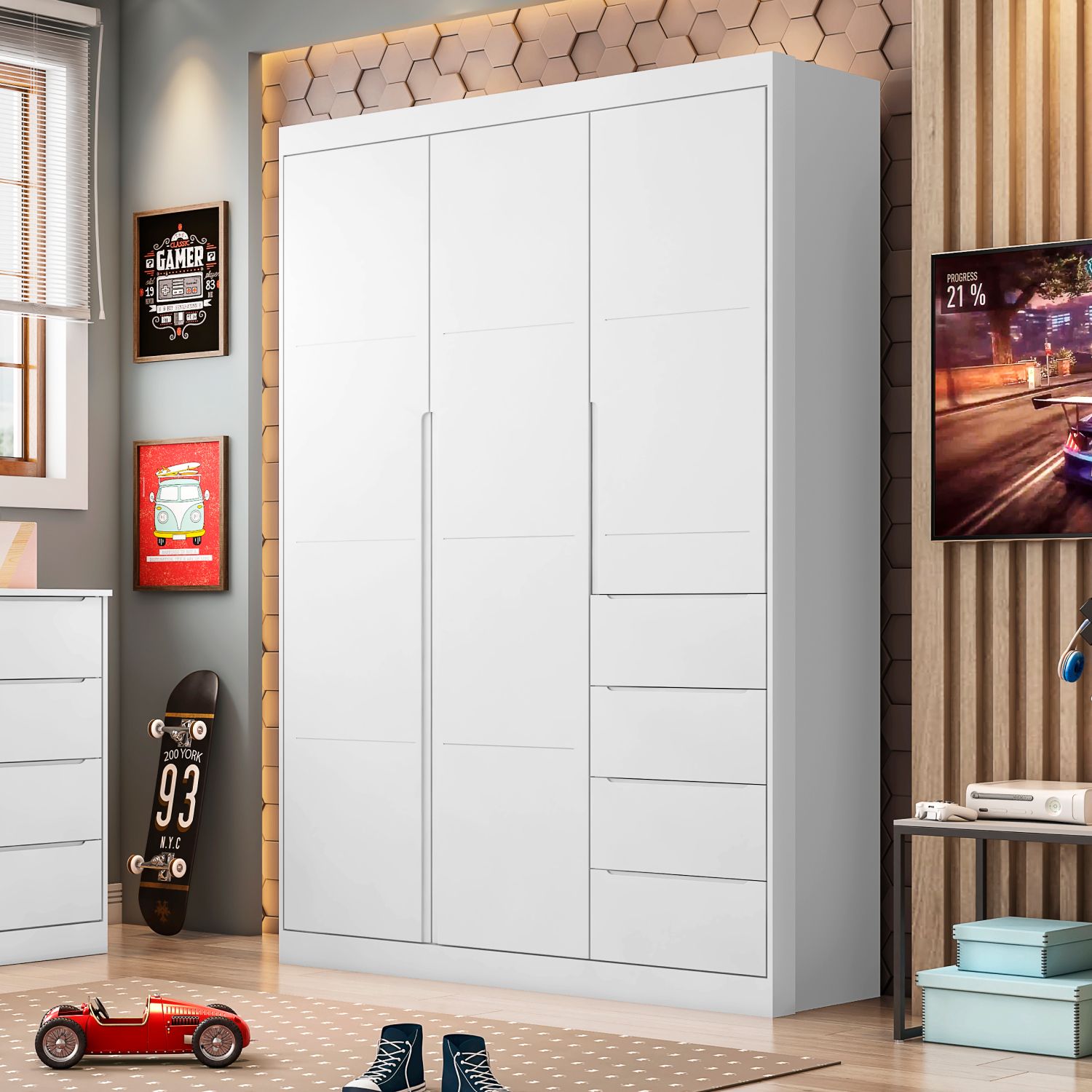 Guarda Roupa Infantil Branco 3 Portas Eloá